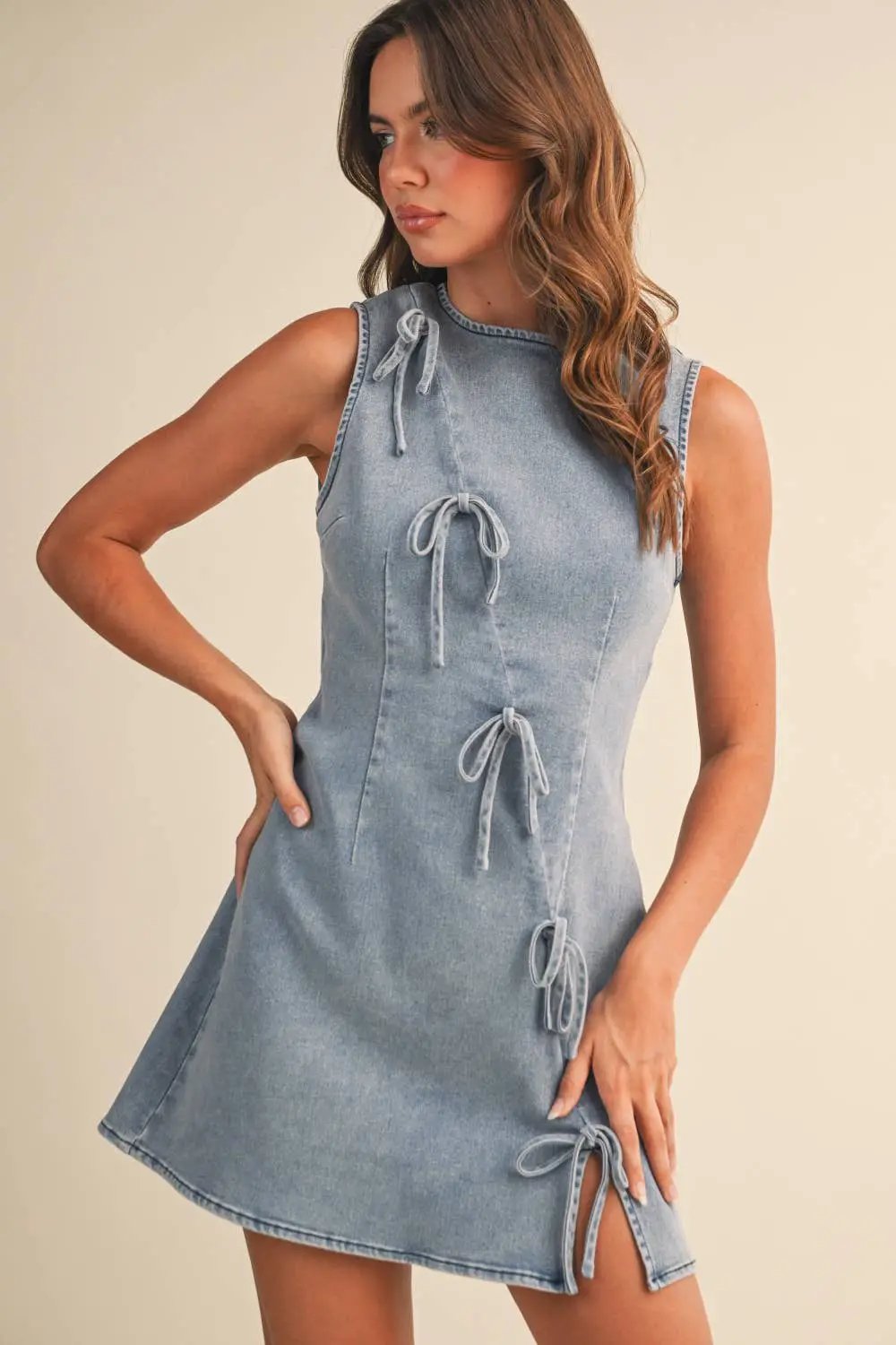 Klesis The Bluebell Bow Denim Mini Dress - Dresses