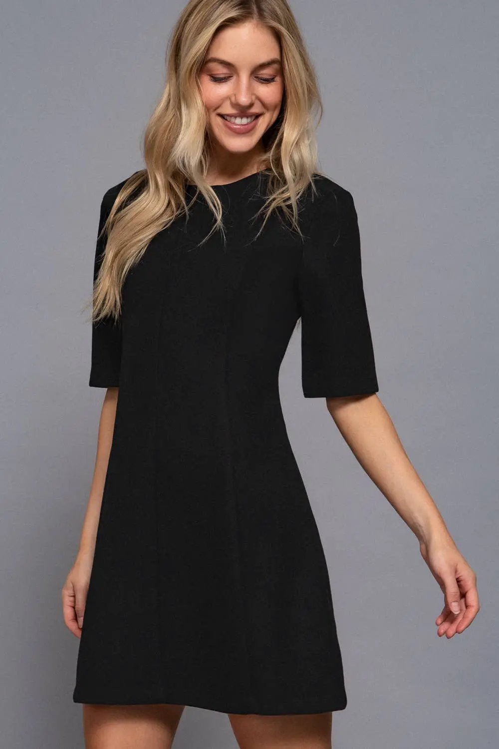 Active Basic | Active USA Active Basic | Active USA - Short Sleeve Waist Fitted A-Line Felt Mini Dress - Dresses