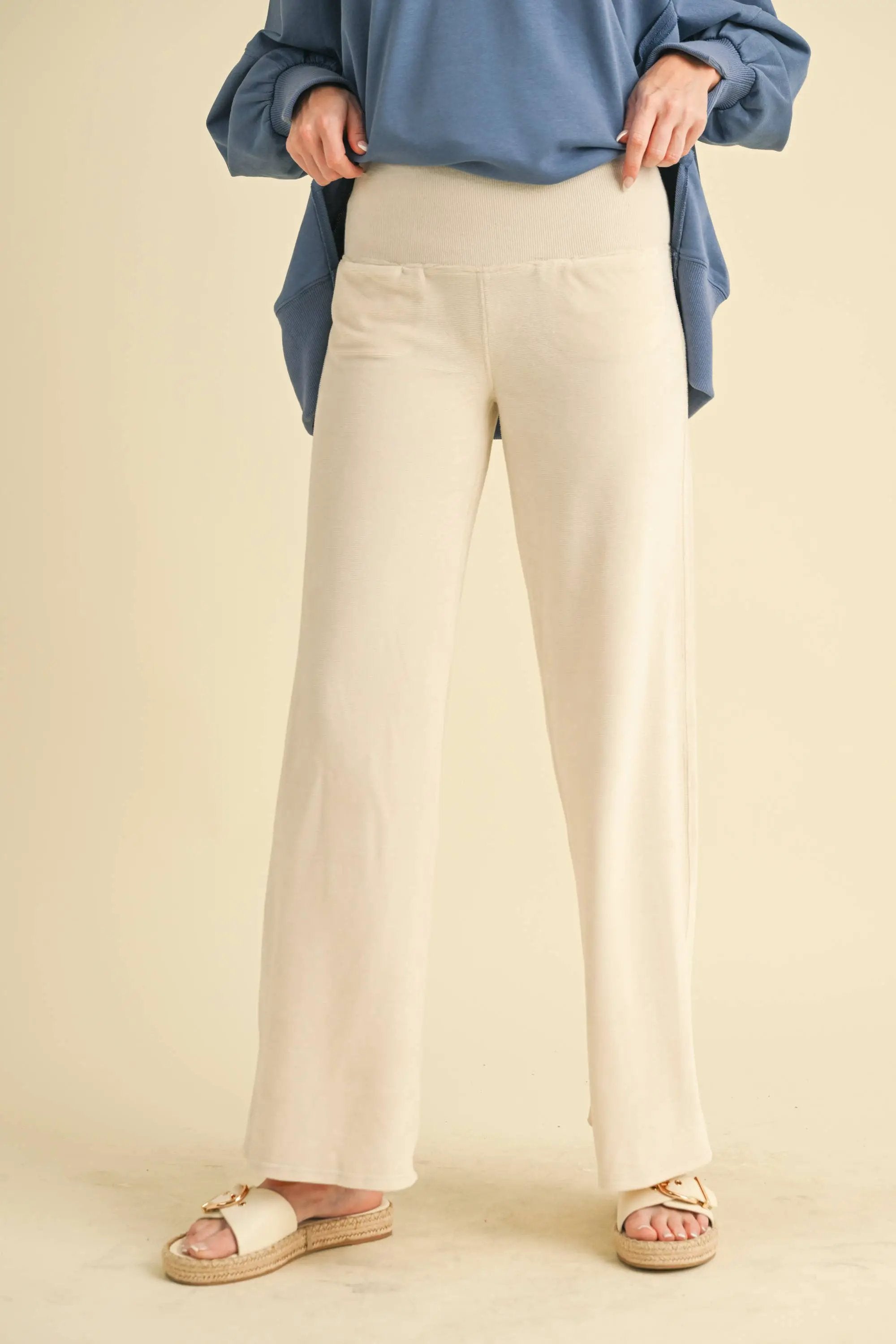 AEMI + CO AEMI + CO - Gini High Waist Lounge Pants in Coconut Milk - Joggers Gini High Waist Lounge Pants