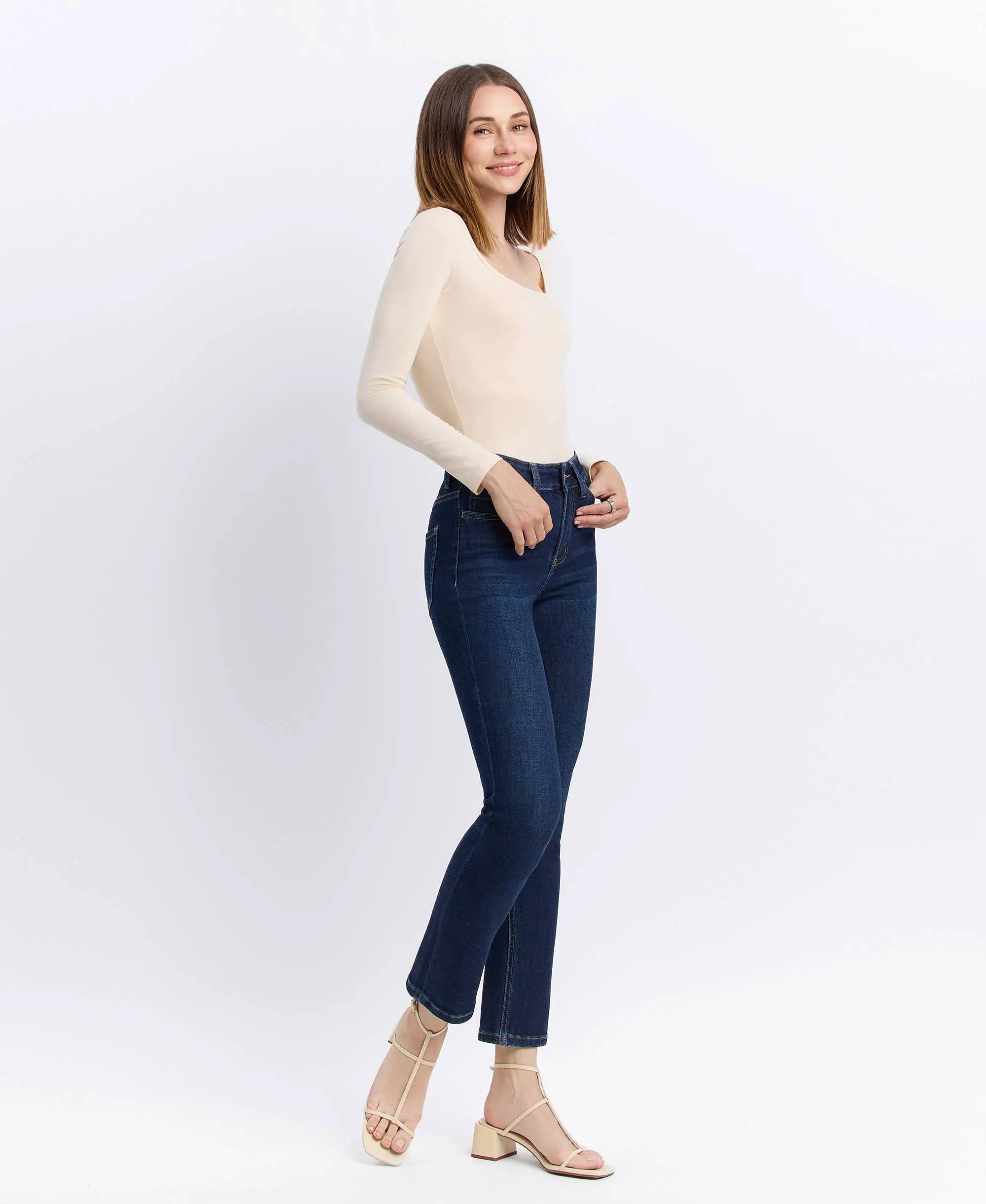 VERVET by FLYING MONKEY VERVET High Rise Ankle Slim Straight Jeans - Jeans