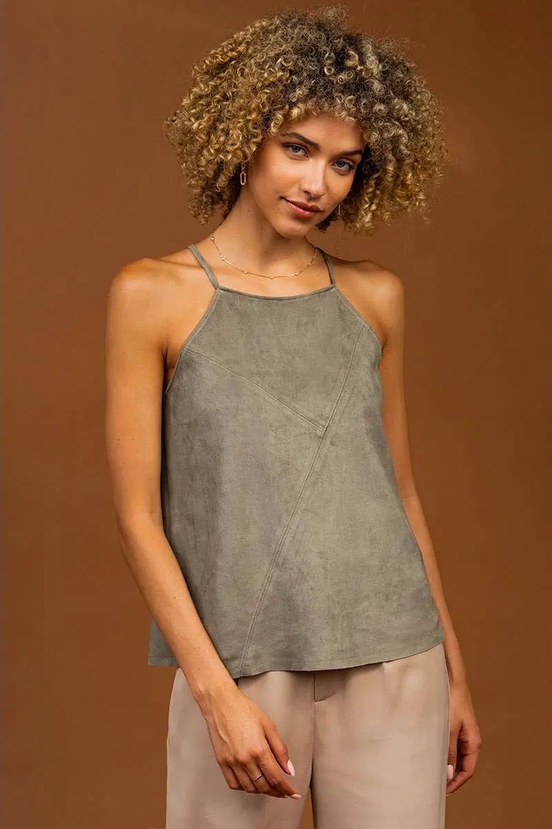 Naked Zebra The Faux Suede Tank Top: Olive - Tank Tops