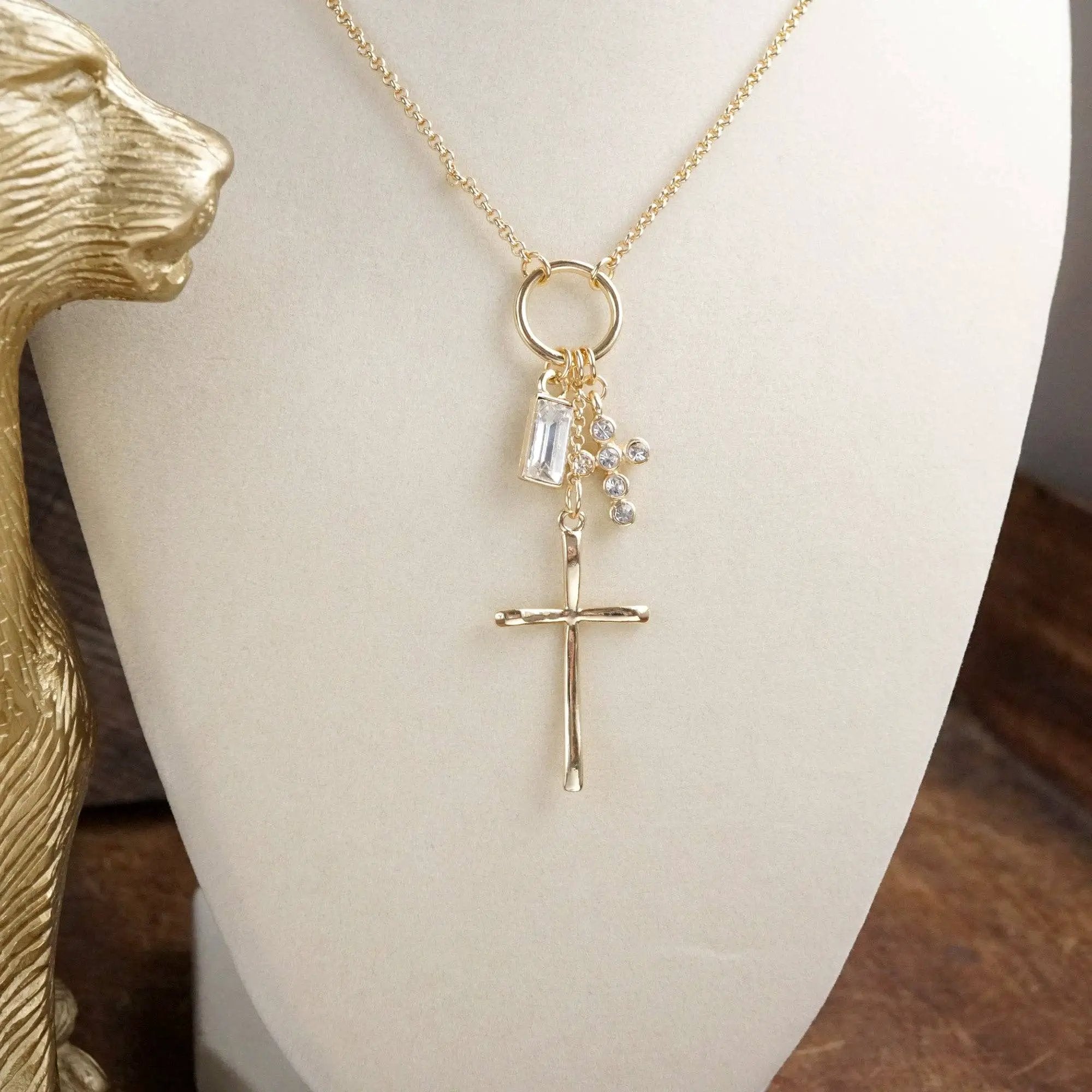 PennyLine inc The Sparkle Faith Cluster Charm Necklace – Gold - Necklaces