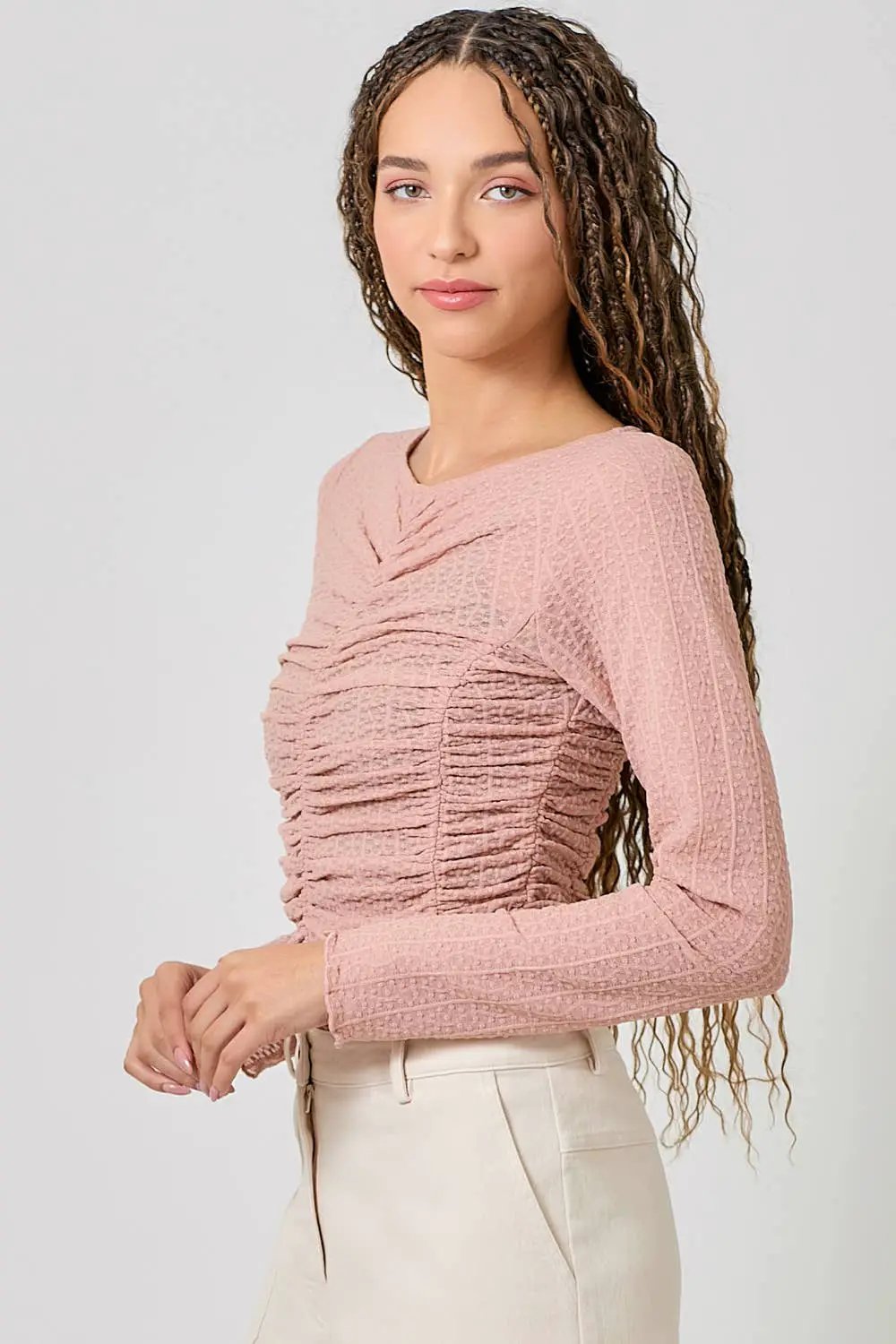Mystree Mystree - Blushing Petals Lettuce Hem Mesh Layering Top - Blouses