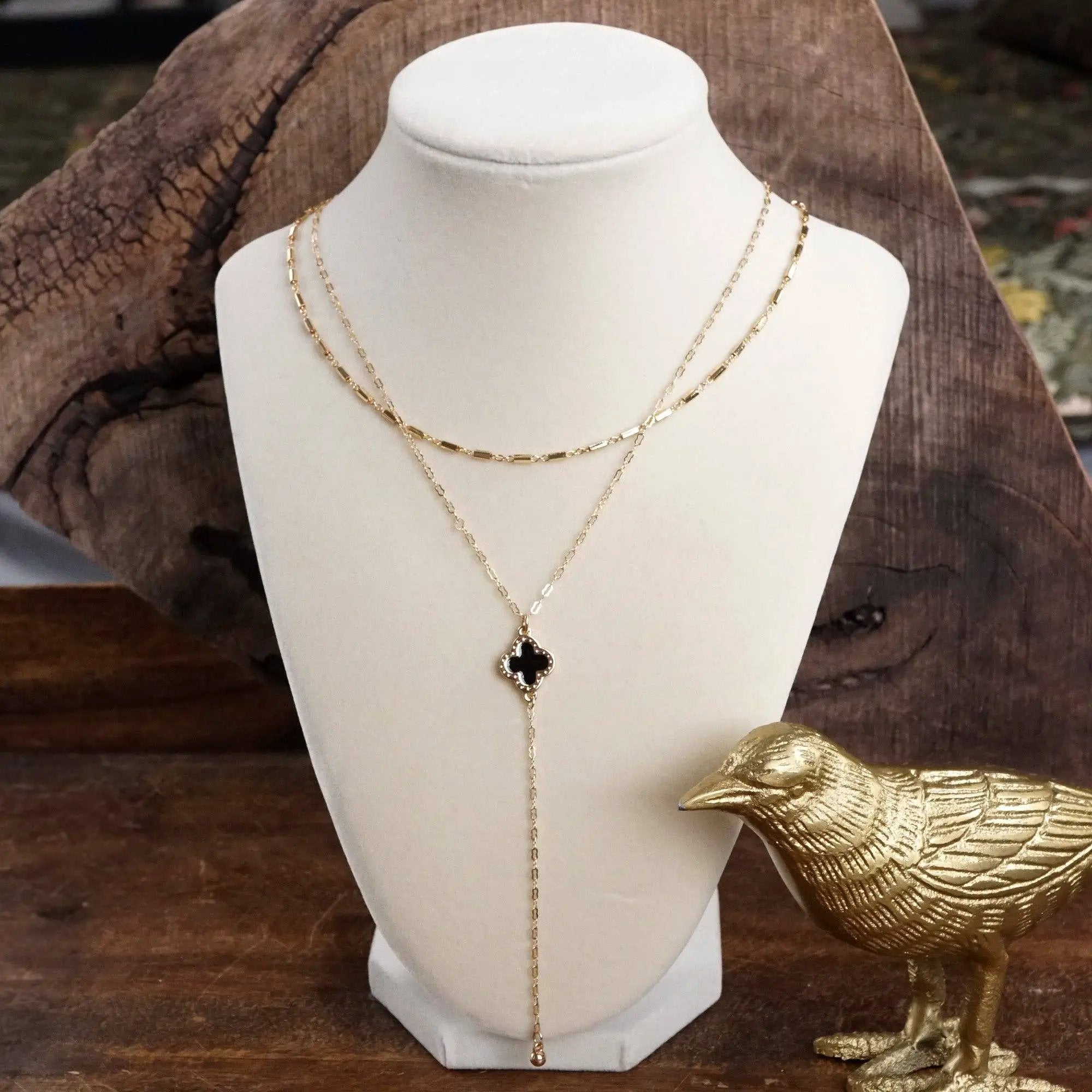 PennyLine inc The Golden Clover Lariat Necklace: Black - Necklaces