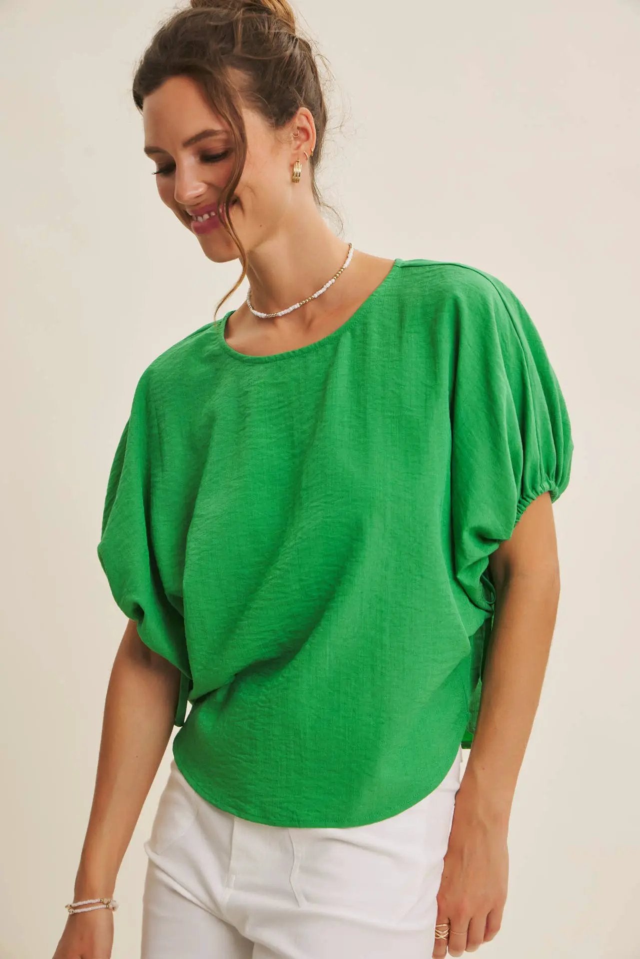 in february The Light & Lovely Dolman Blouse: Kelly Green - Blouses