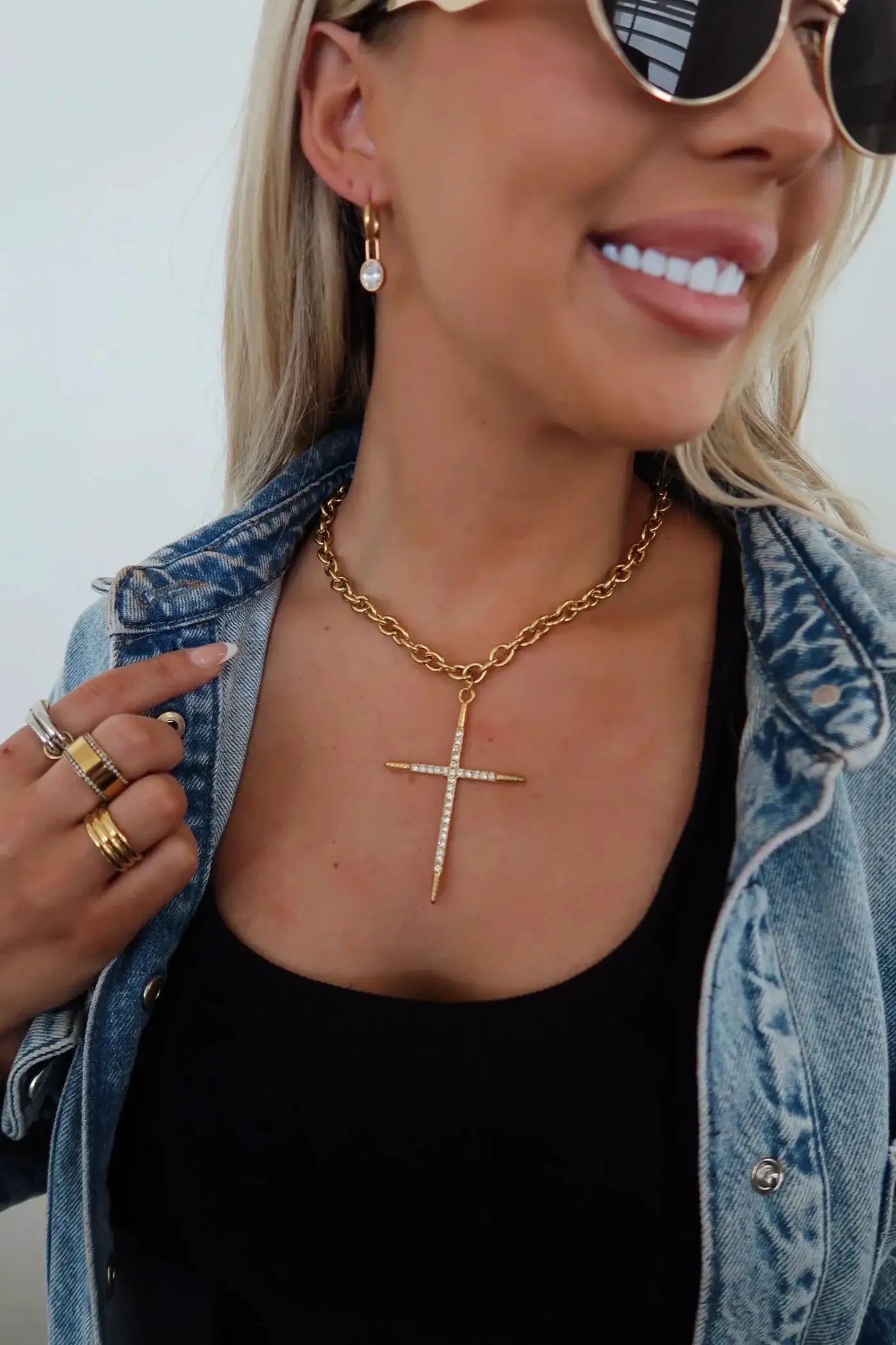 CHANSUTTPEARLS The Large LUXE Cross Necklace (Water Resistant) - Necklaces