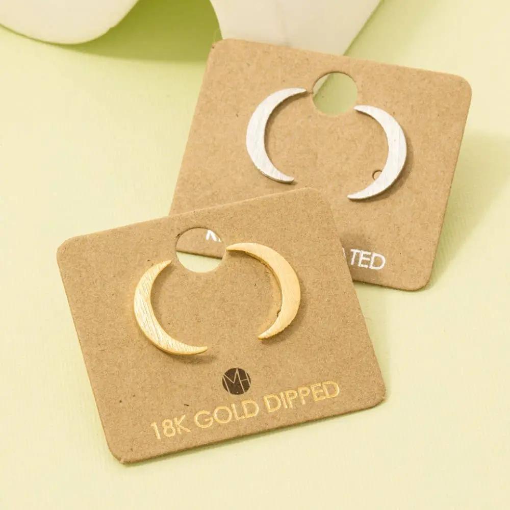 Fame Accessories Crescent Moon Post Stud Earrings: Gold & Silver - Earrings