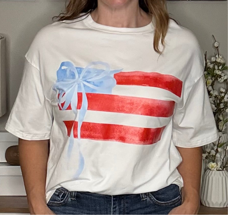 Grateful Threads Boutique White Flag Bow Graphic Crewneck Tee - T-Shirts White Flag Bow Graphic Crewneck Tee