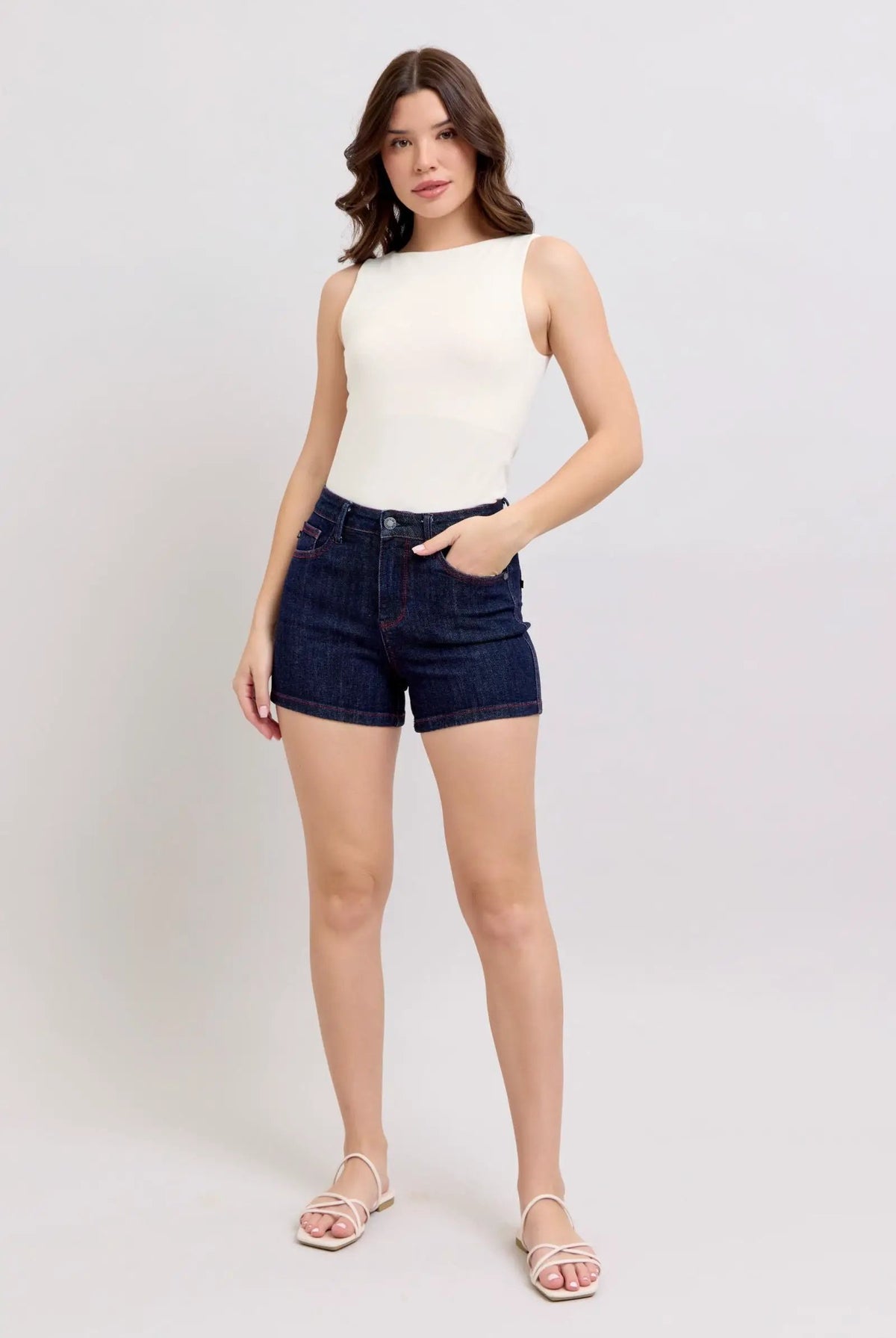 Judy Blue Judy Blue High Waisted Heart Shaped Pockets with Red Contrast Thread Shorts - Shorts Judy Blue High Waisted Heart Shaped Pockets with Red Contrast Thread Shorts