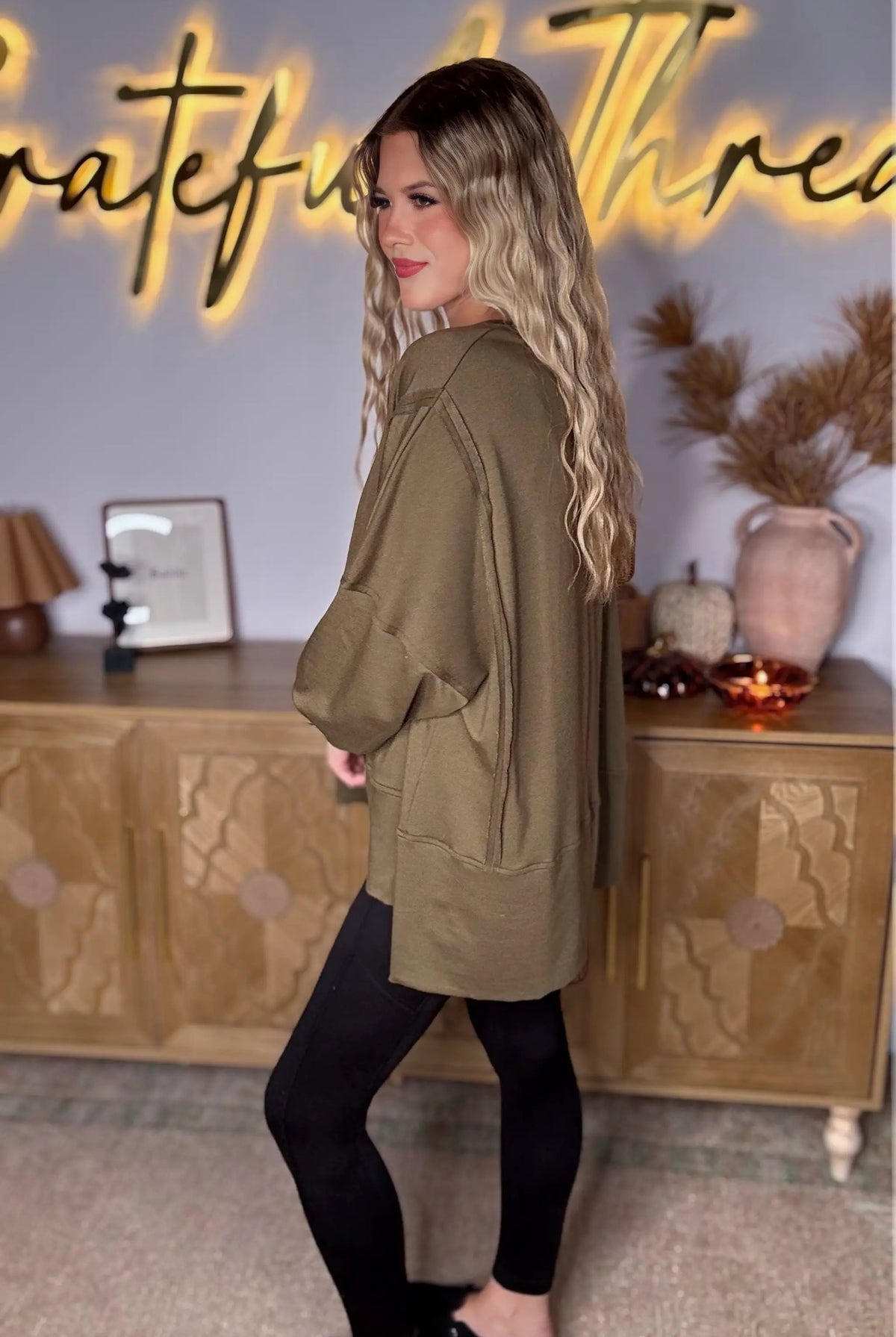 Grateful Threads Boutique Olive You Forever Oversized Top - Sweatshirts Top