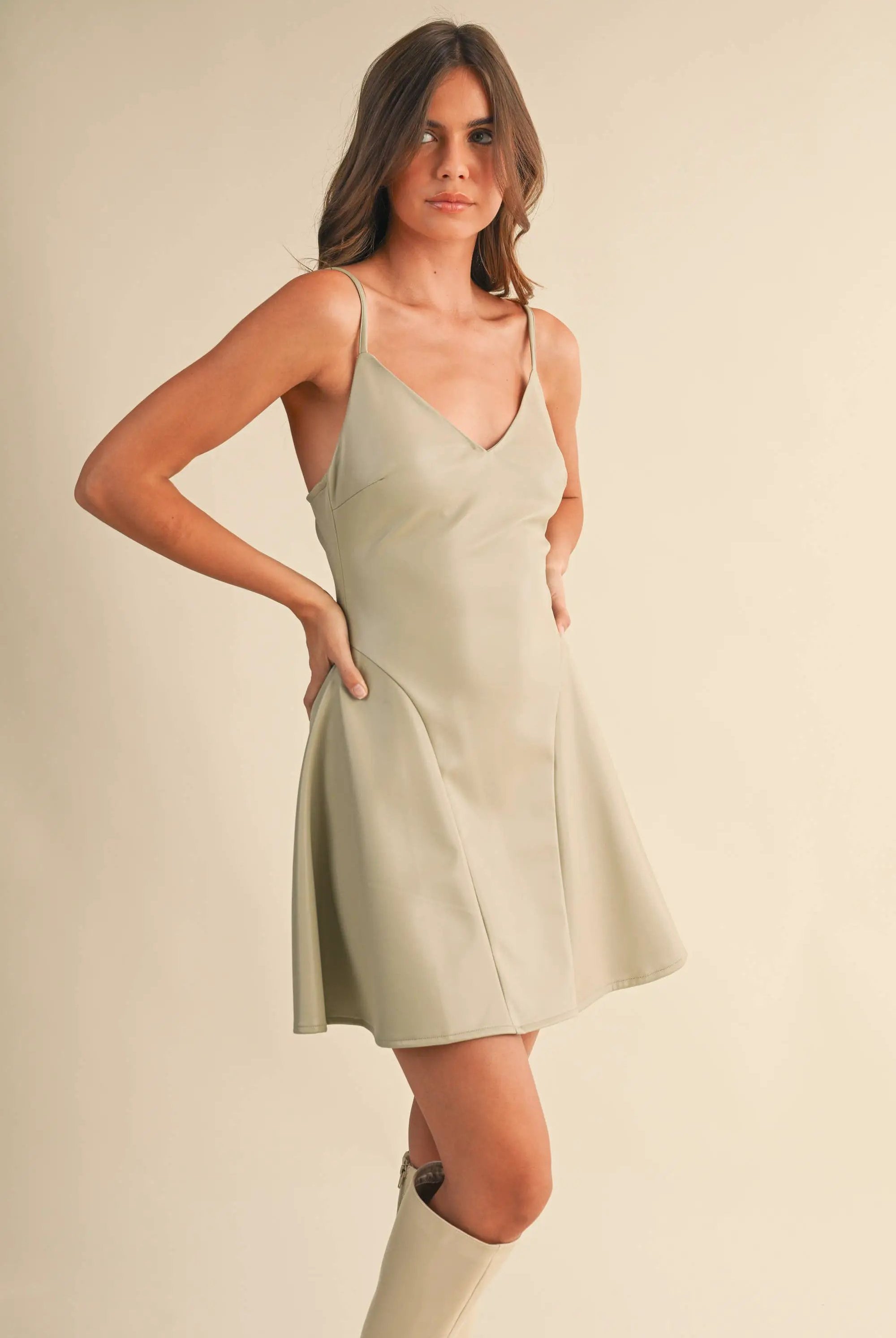 Klesis The Stone Faux Leather Flared Mini Dress - Dresses