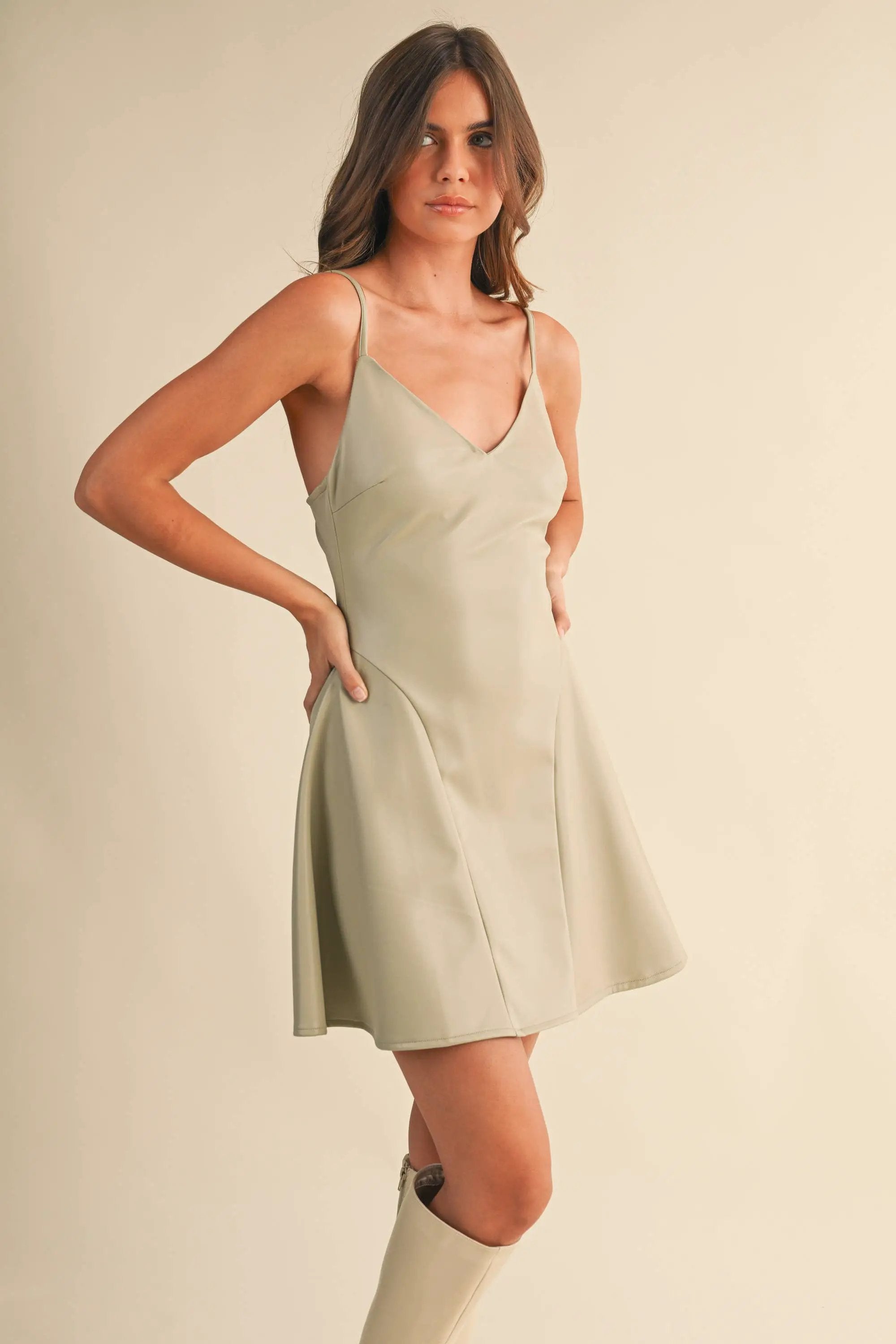 Klesis The Stone Faux Leather Flared Mini Dress - Dresses