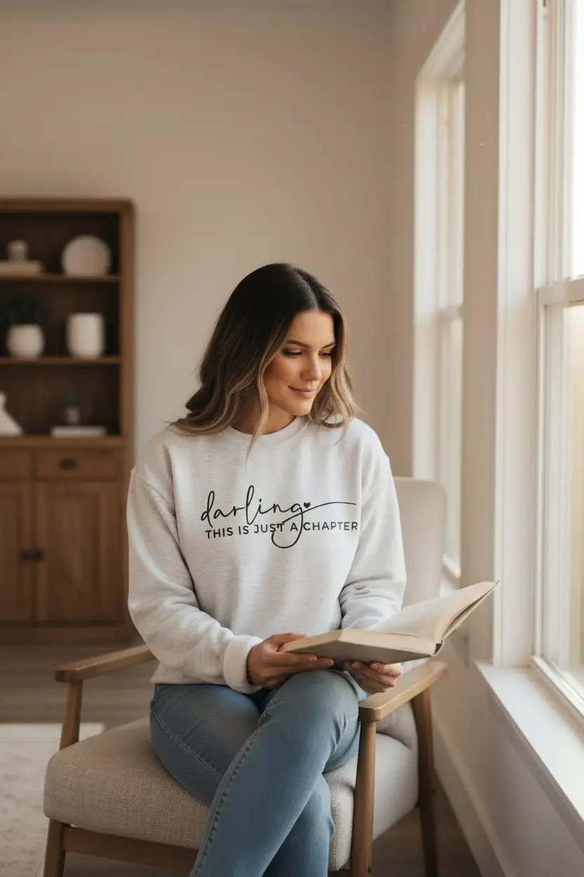 Limeberry Designs The “Just a Chapter – Not The Whole Story” Inspirational Crew Sweatshirt: Heather Grey - Sweatshirts