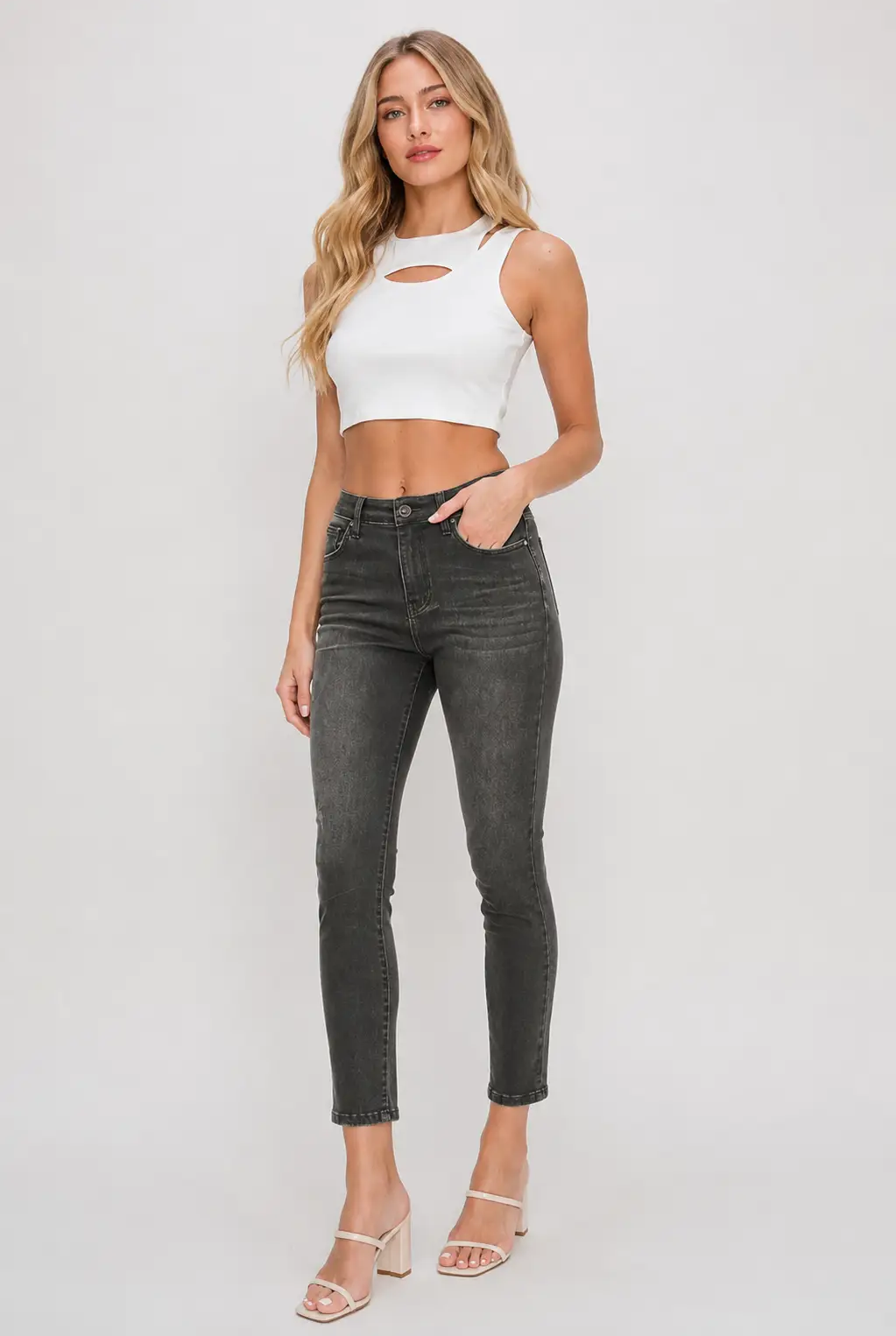 RISEN The High Rise Ankle Skinny Jeans: Washed Black - Jeans