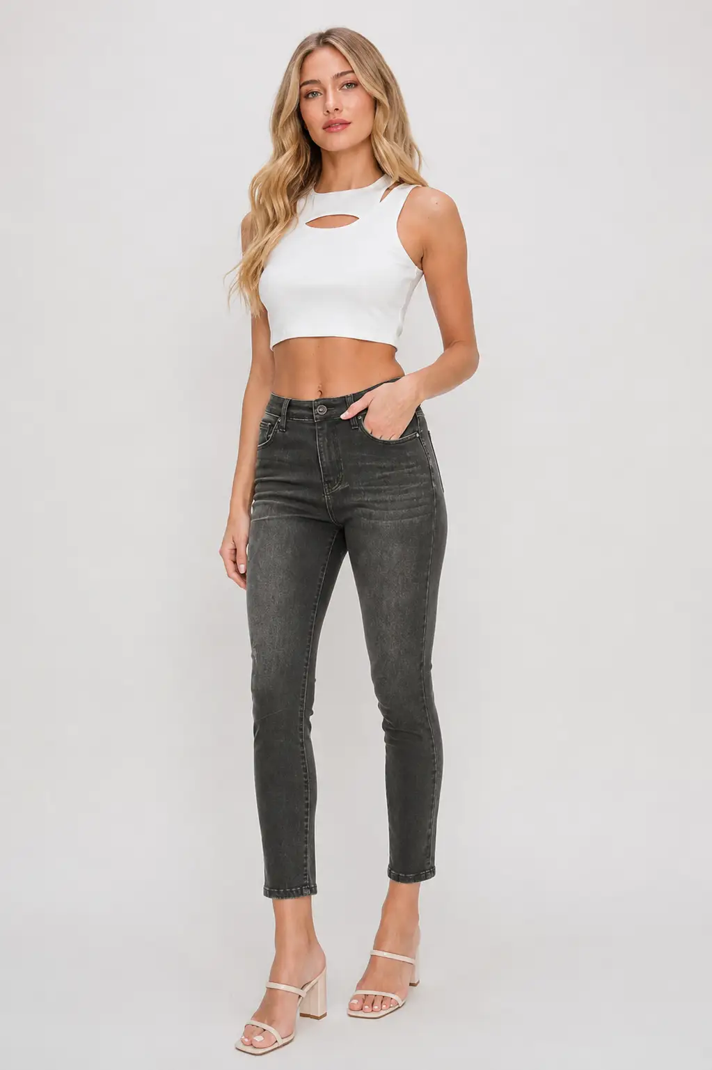 RISEN The High Rise Ankle Skinny Jeans: Washed Black - Jeans
