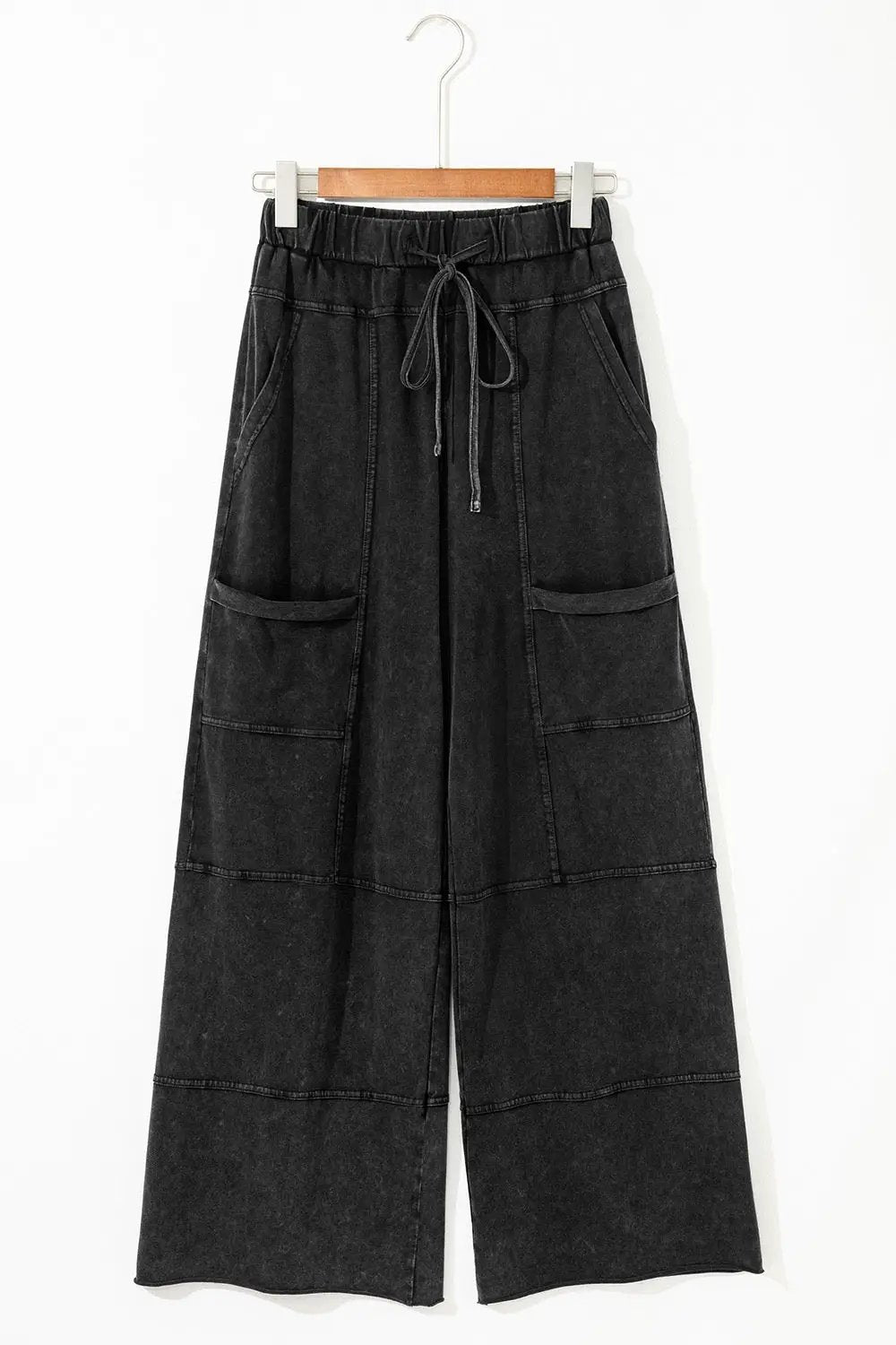 Grateful Threads Boutique Black Mineral Wash Exposed Seam Wide Leg Cargo Pants - Trousers Black Mineral Wash Exposed Seam Wide Leg Cargo Pants