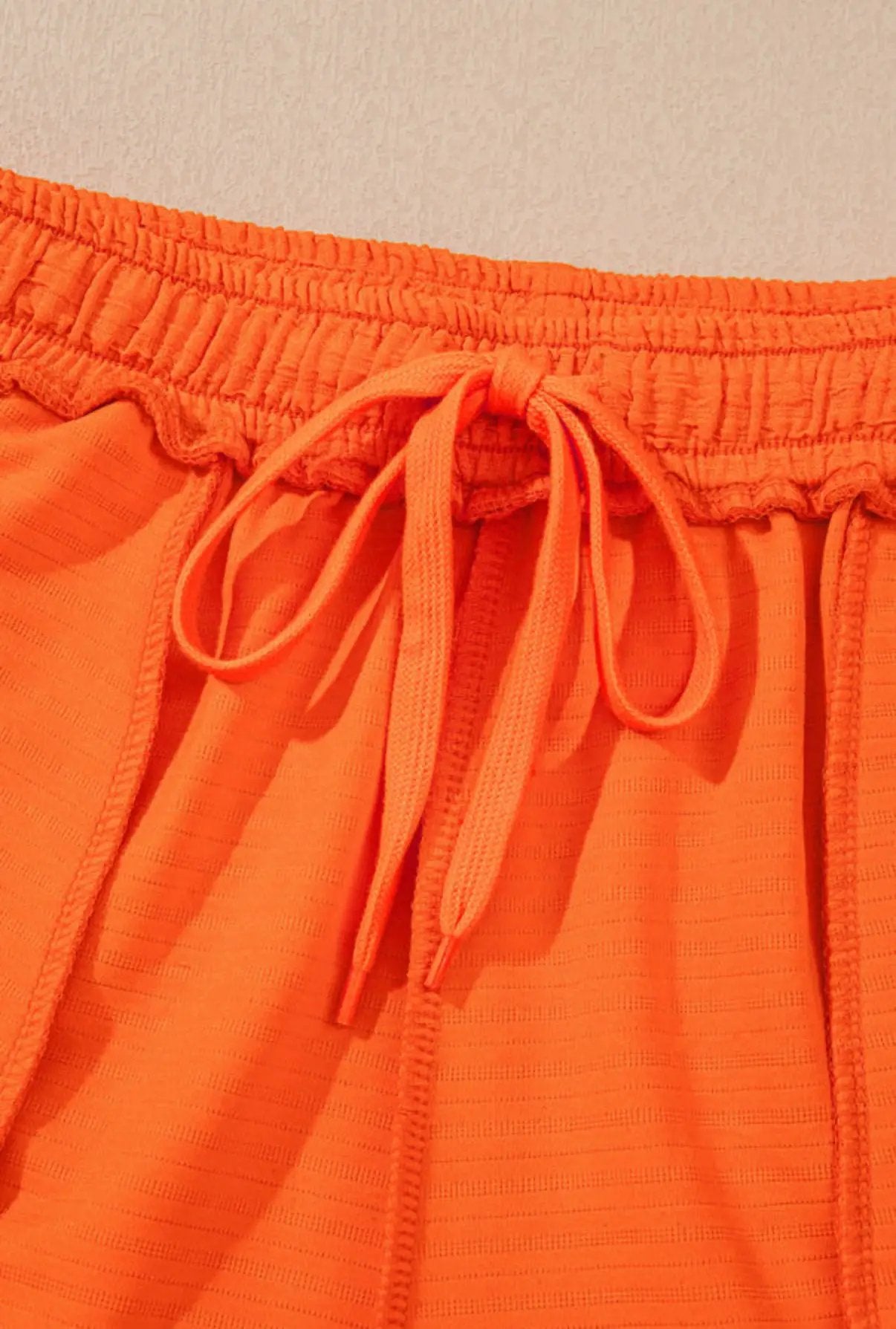 Grateful Threads Boutique Orange Textured V-Neck T-Shirt and Shorts Set - Outfit Sets Orange Textured V Neck T Shirt and Shorts Set