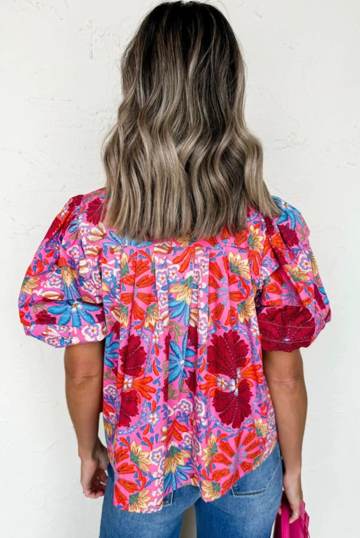 Grateful Threads Boutique Tropical Tango Bubble Sleeve Button-Up Pleated Top - Blouses
