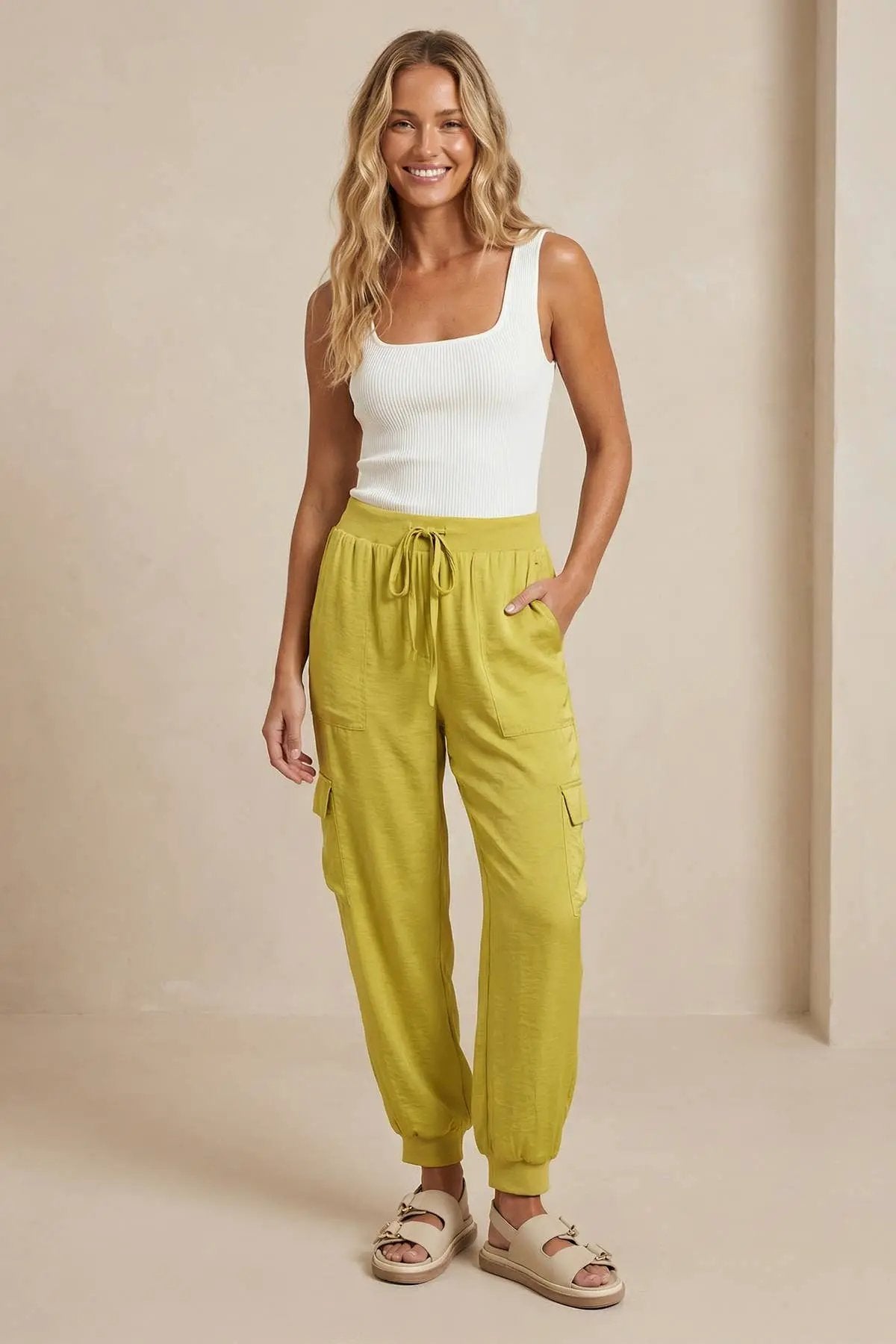 Naked Zebra Silky Ribbed Trim Knit Joggers: Olive Oasis - Joggers