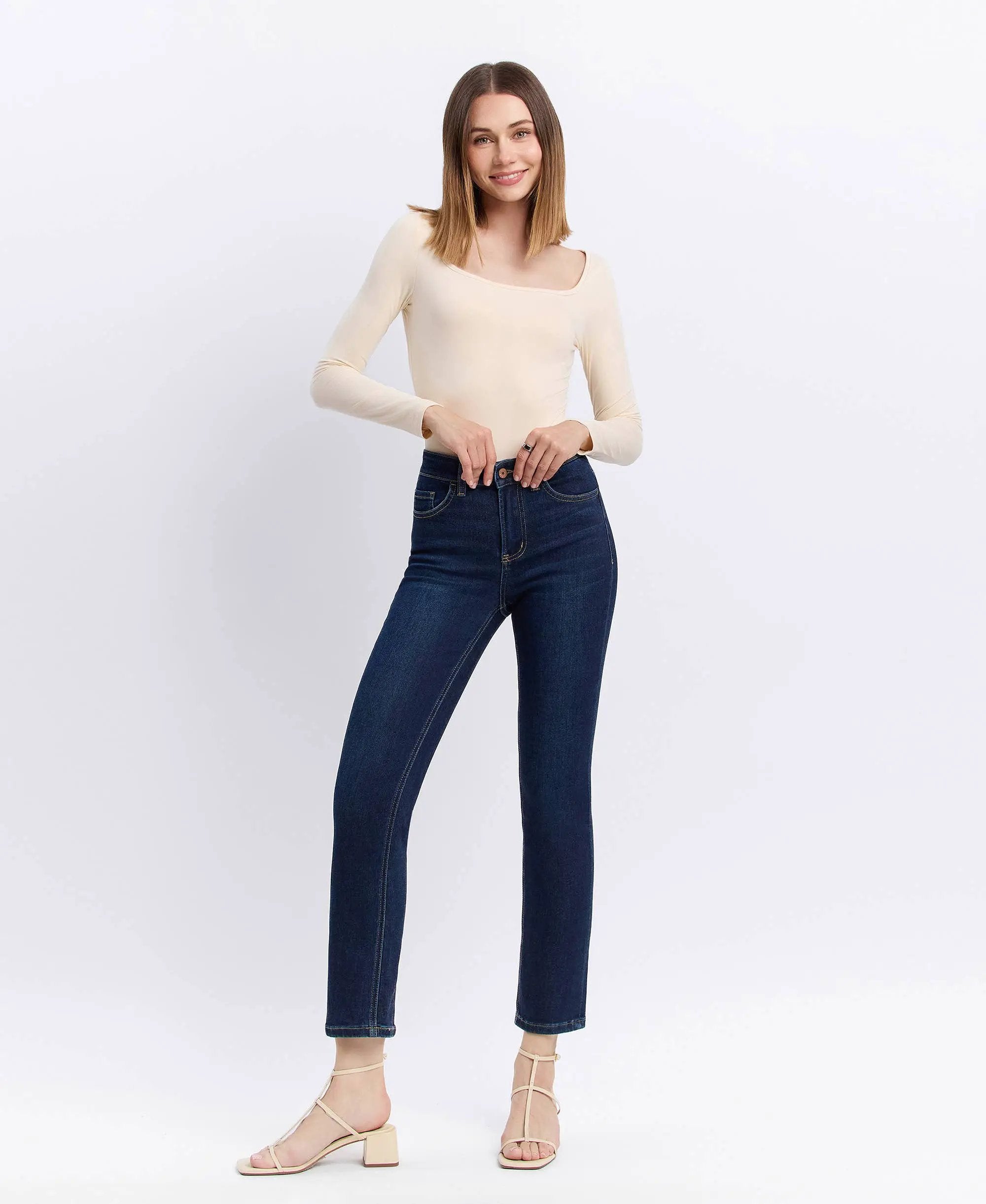 VERVET by FLYING MONKEY VERVET High Rise Ankle Slim Straight Jeans - Jeans