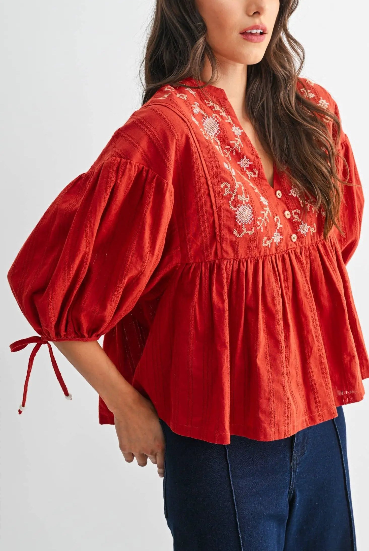Camellia The Canyon Bloom Blouse: Rust - Blouses