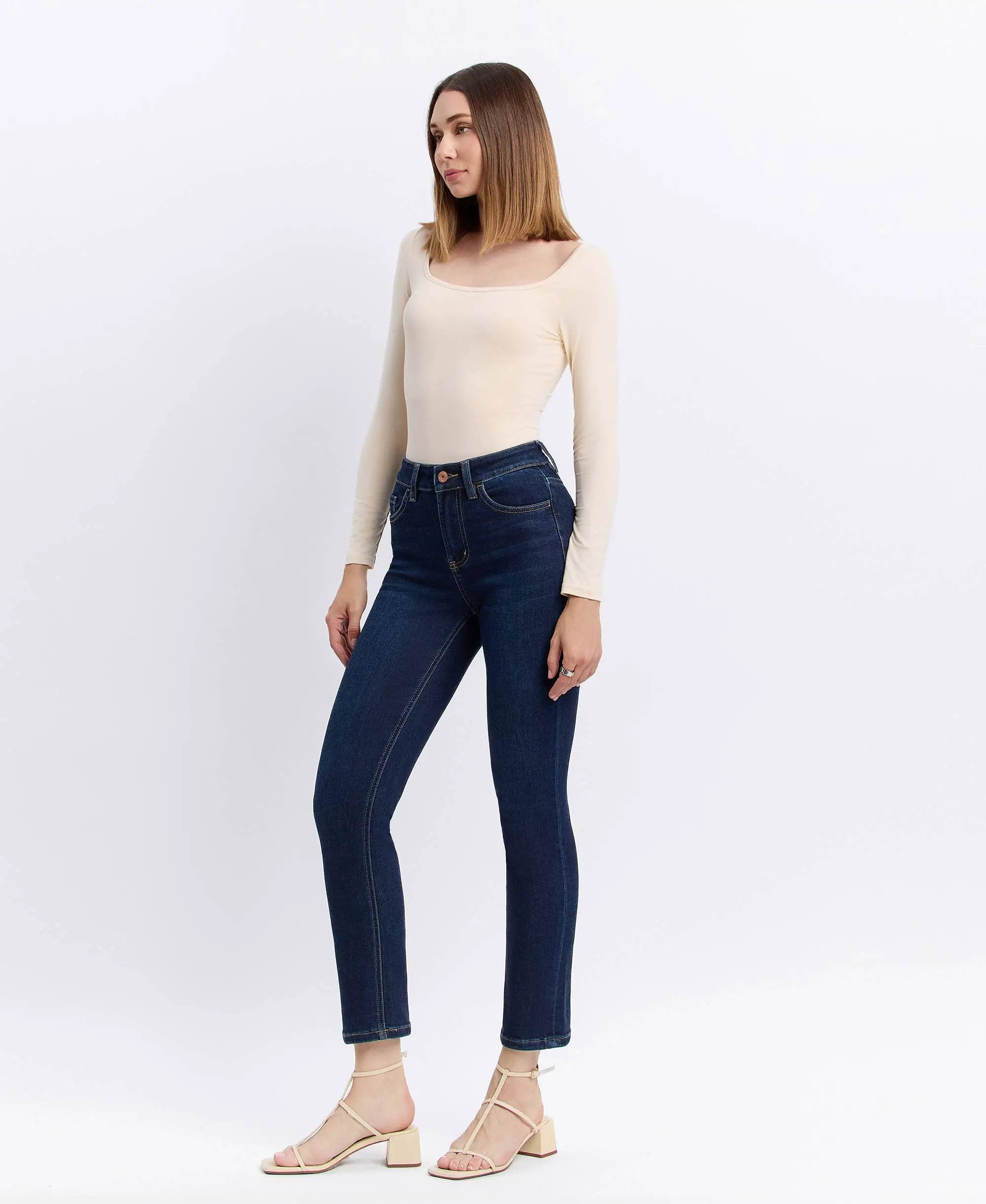 VERVET by FLYING MONKEY VERVET High Rise Ankle Slim Straight Jeans - Jeans
