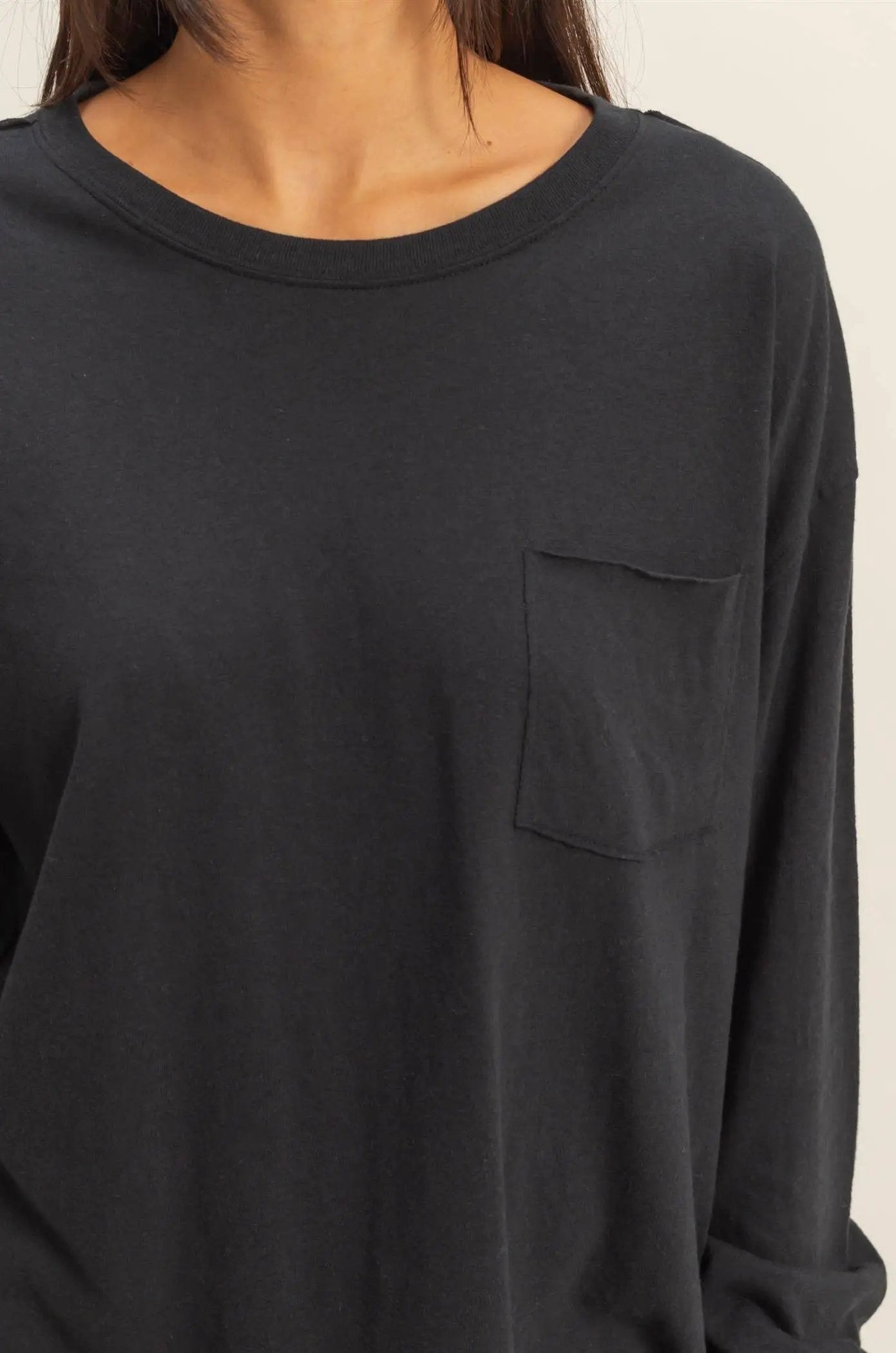 HYFVE The Everyday Ease Long Sleeve Pocket Tee: Black - Shirts