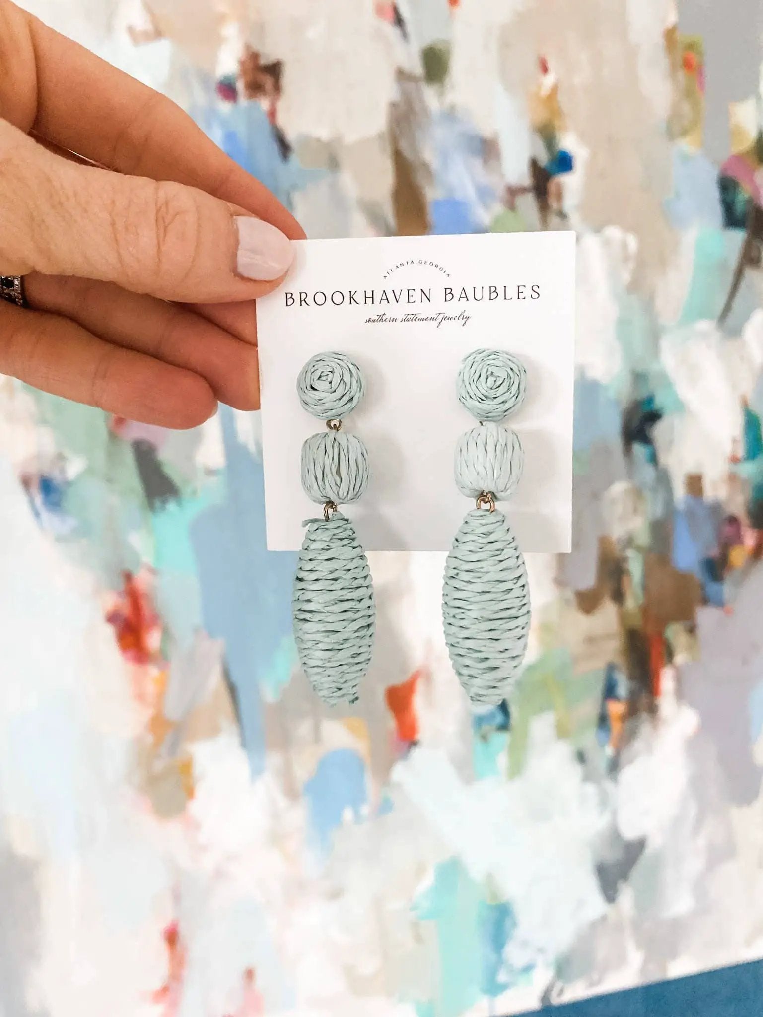 Brookhaven Baubles Mint Raffia Drop Beaded Statement Earrings - Earrings mint raffia statement earrings