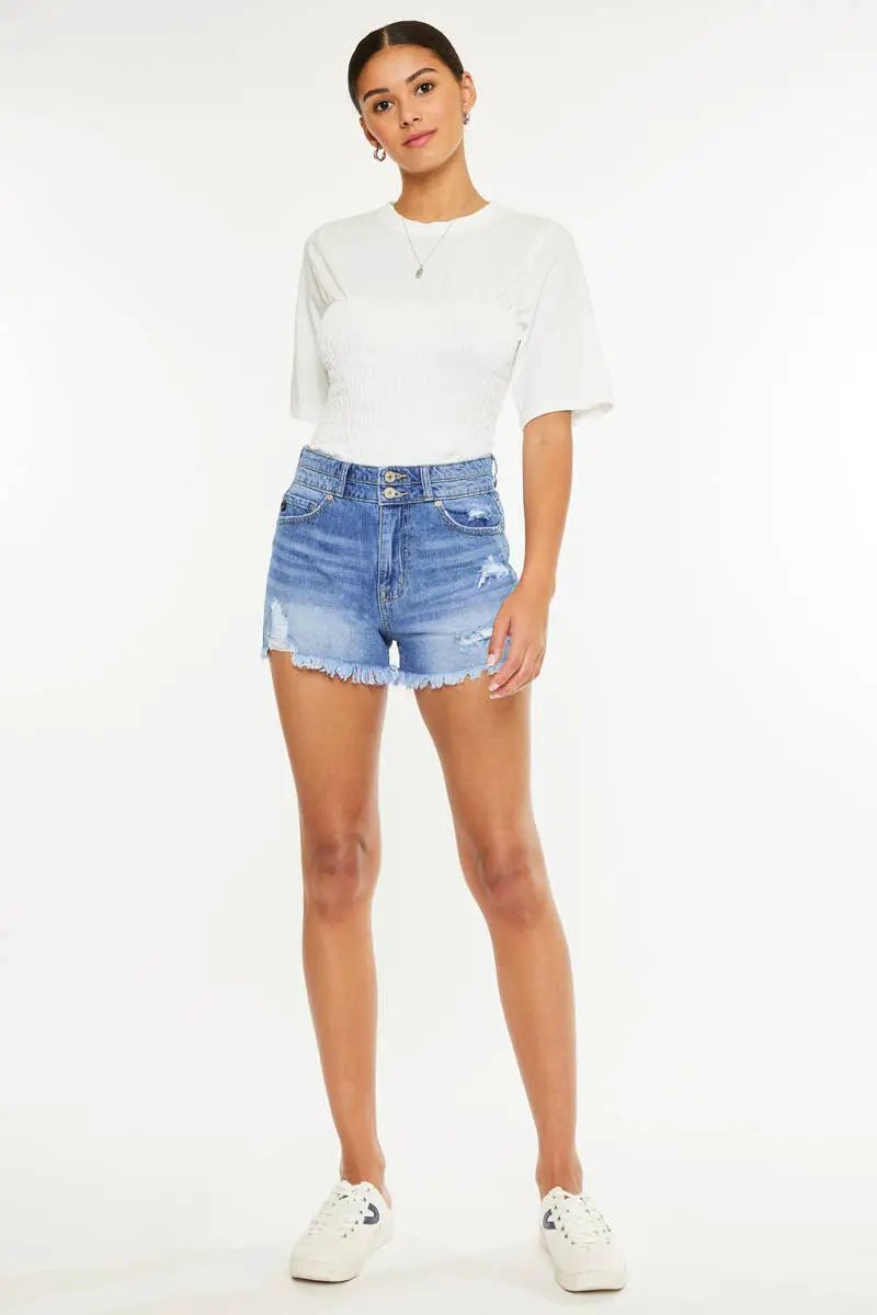 Kan Can USA KanCan OPEN PACK HIGH RISE MOM DENIM SHORTS - Shorts