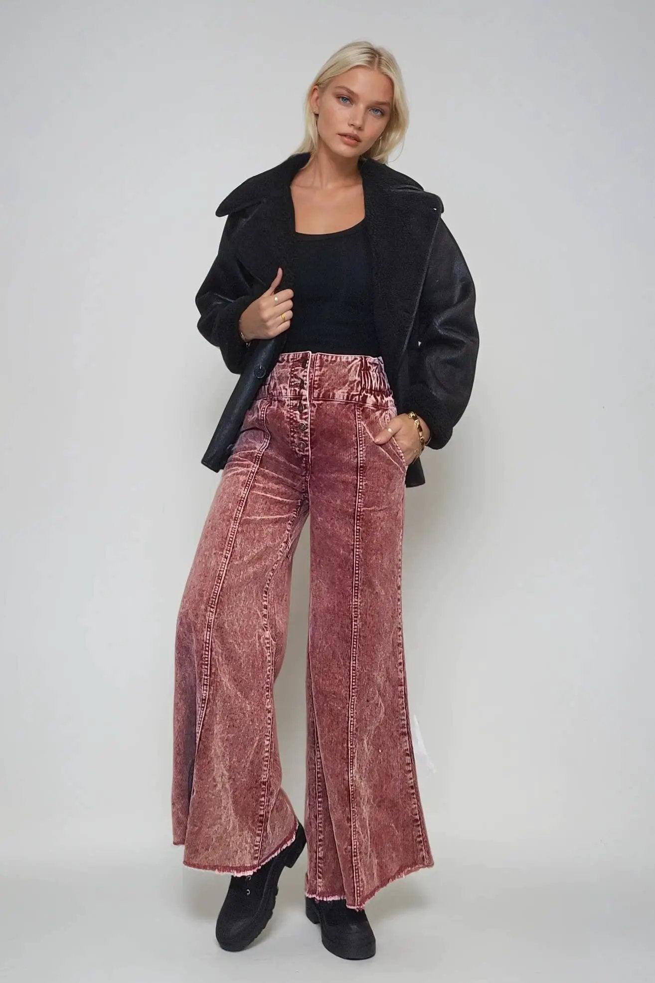 WISTERIA LANE Wisteria Lane - Distressed Corduroy Culotte Pants - Trousers