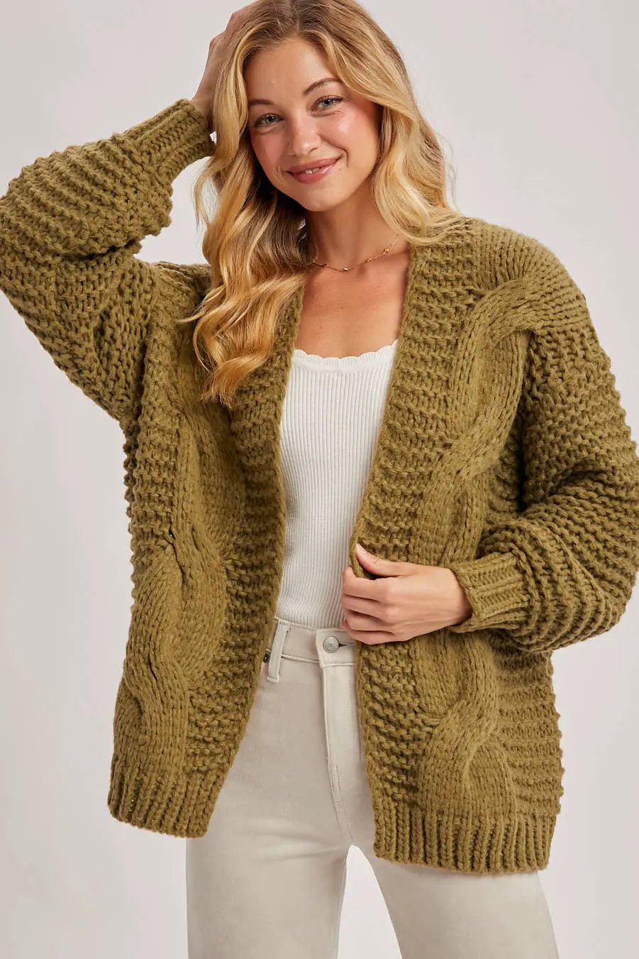 Bluivy Bluivy - Olive Grove Cozy Cable Knit Cardigan - Cardigans