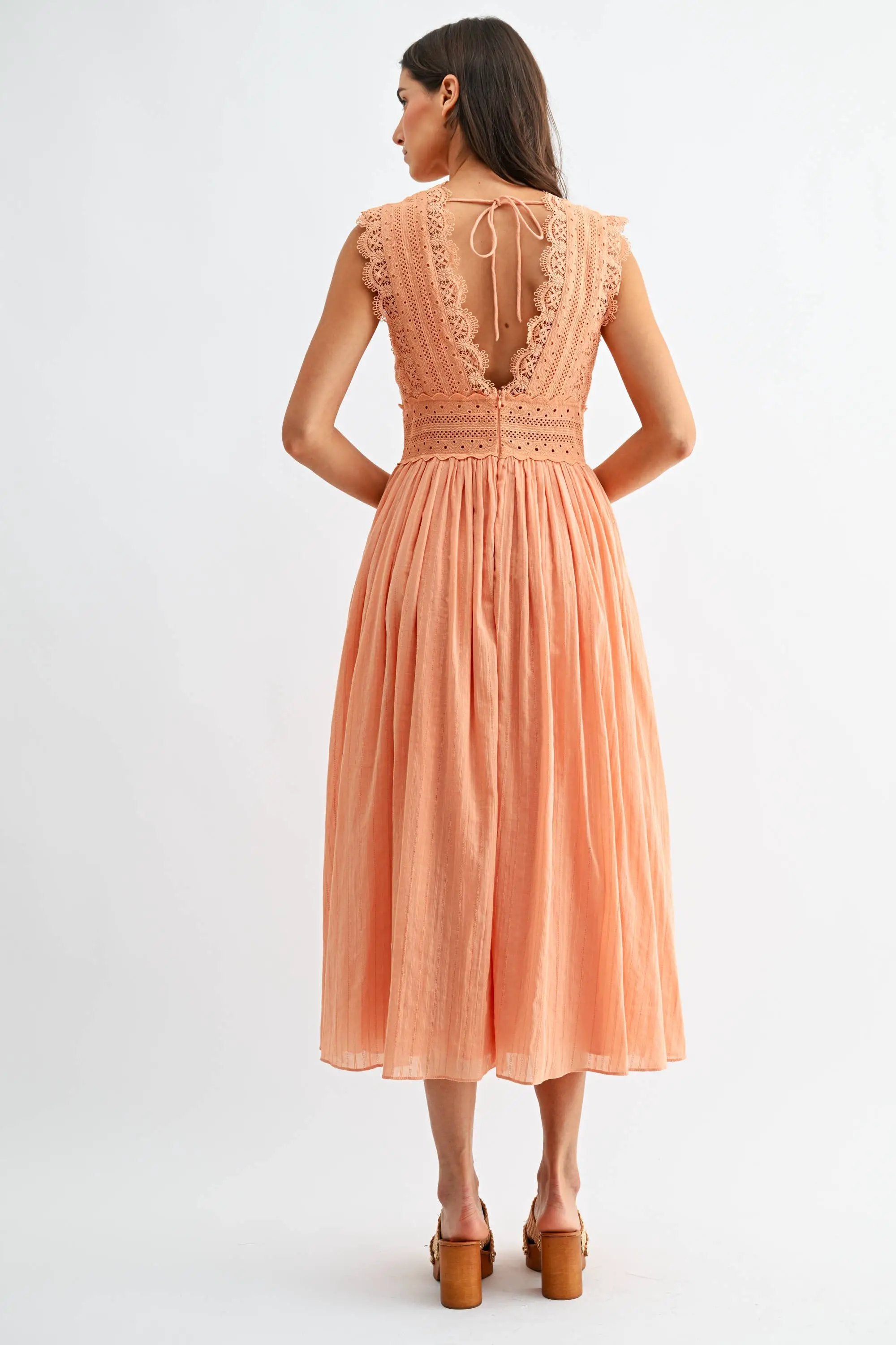 Camellia The Orange Cream Dream Lace Boho Midi Dress - Dresses