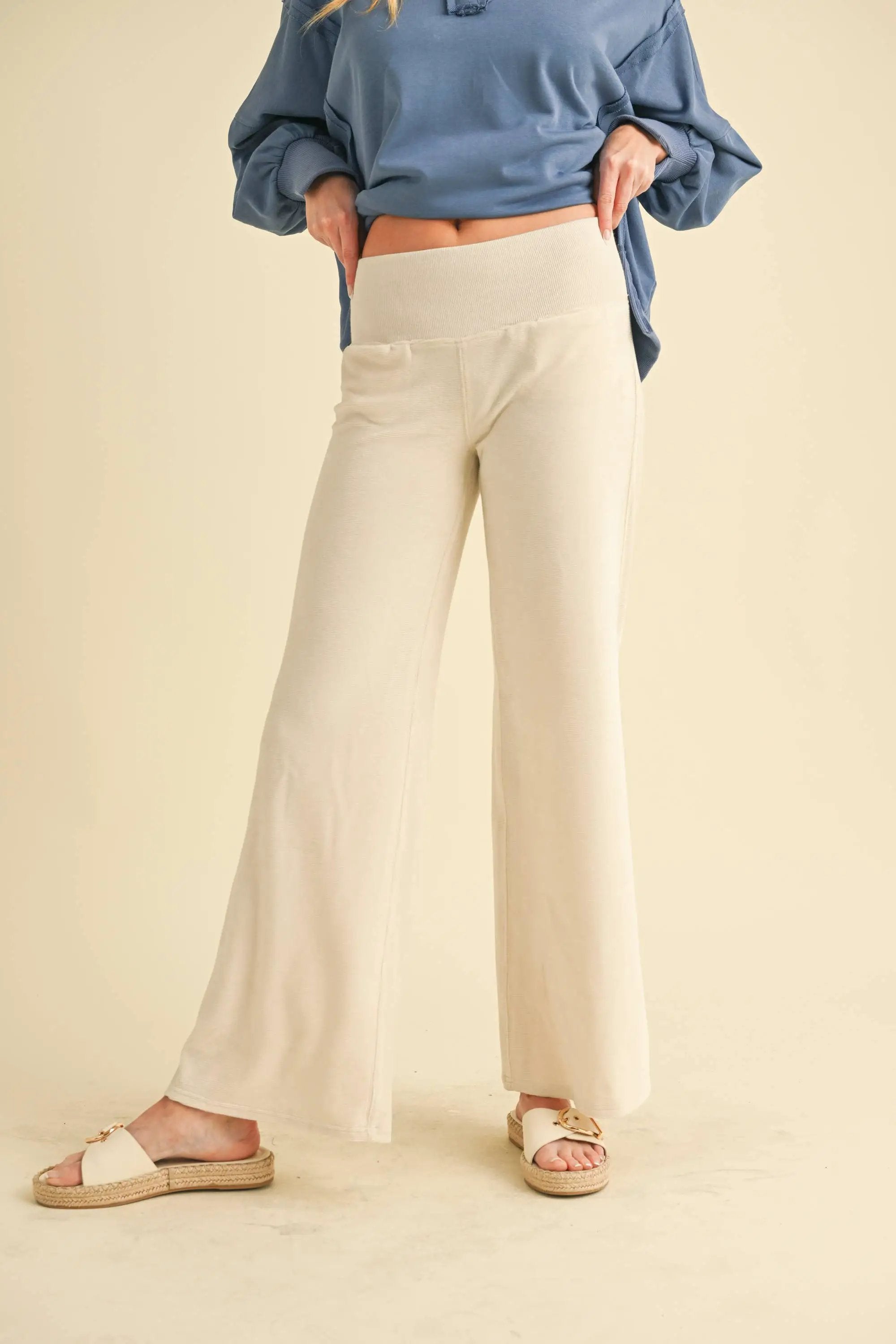 AEMI + CO AEMI + CO - Gini High Waist Lounge Pants in Coconut Milk - Joggers Gini High Waist Lounge Pants