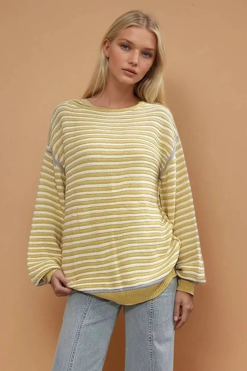 WISTERIA LANE Wisteria Lane - Golden Hour Textured Stripe Boatneck Sweater - Sweaters sweater