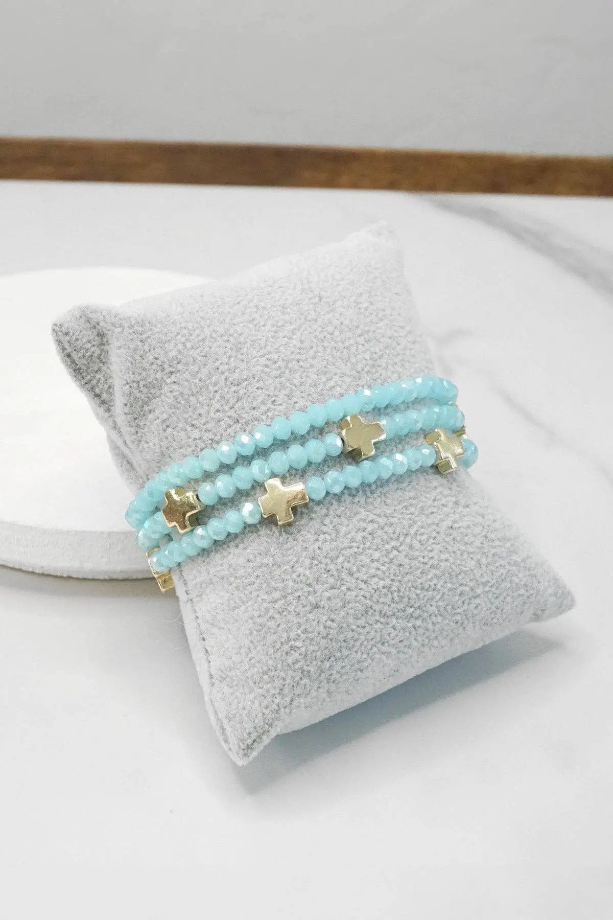 PennyLine inc Mini Sideways Cross Bracelet stack Glass and gold metal beads: Black - Jewelry mini sideways cross bracelet stack glass and gold metal beads black