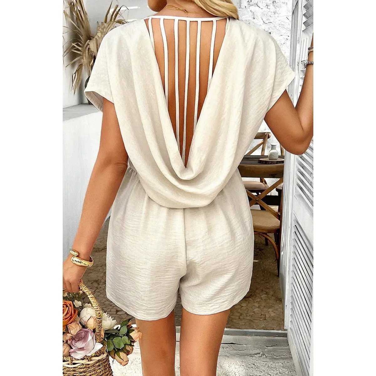 Supreme Fashion Solid Deep V Neck Drop Shoulder Loose Pockets Romper - One-Pieces Solid Deep V Neck Drop Shoulder Loose Pockets Romper