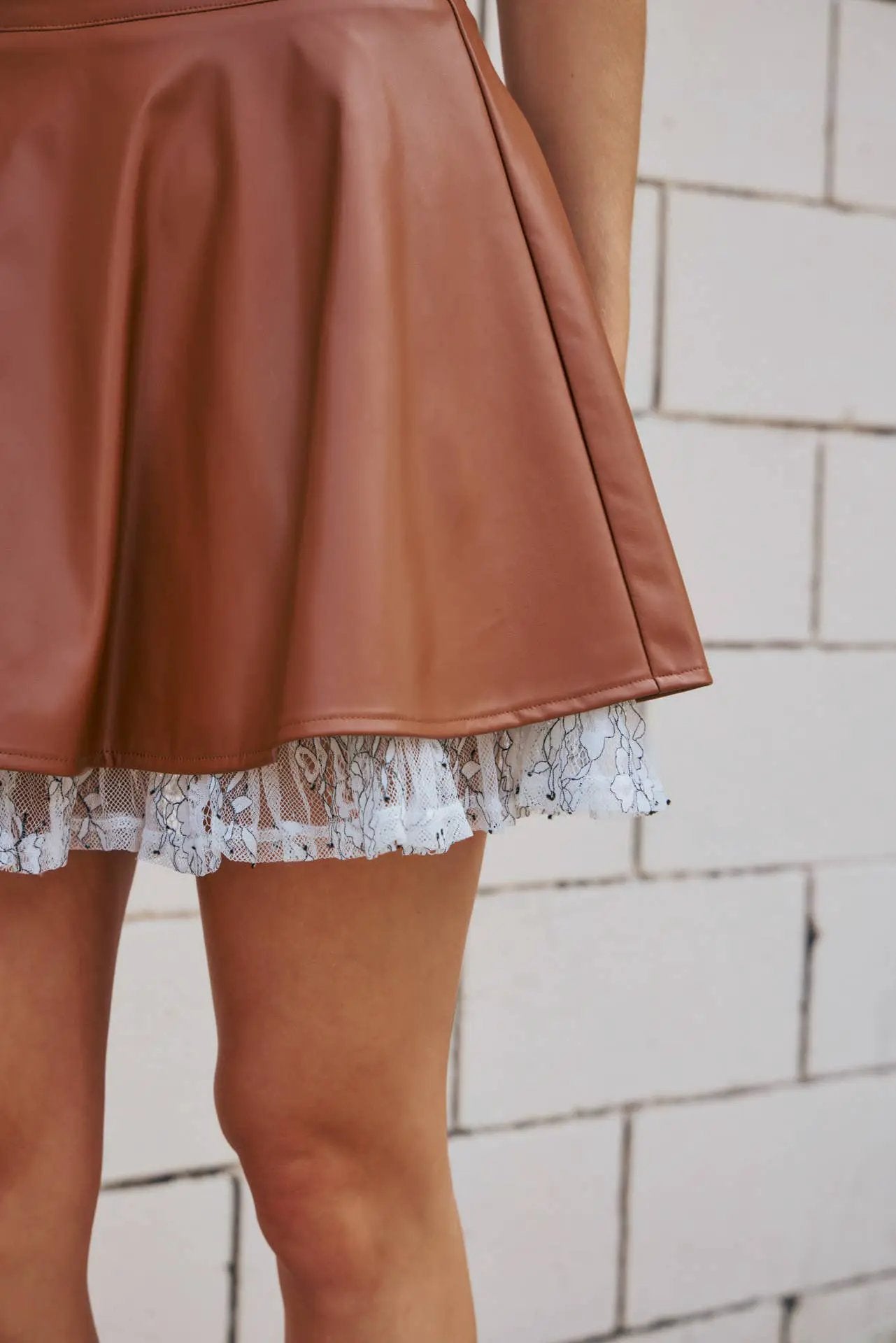 idem ditto Ruffled Lace Faux Leather Mini Skirt - Skirts