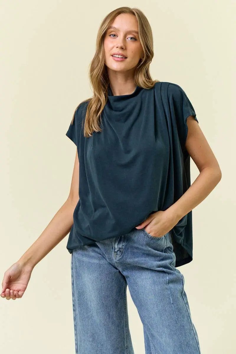 Doe and Rae The Velvet Current Draped Dolman Top – Midnight - Blouses