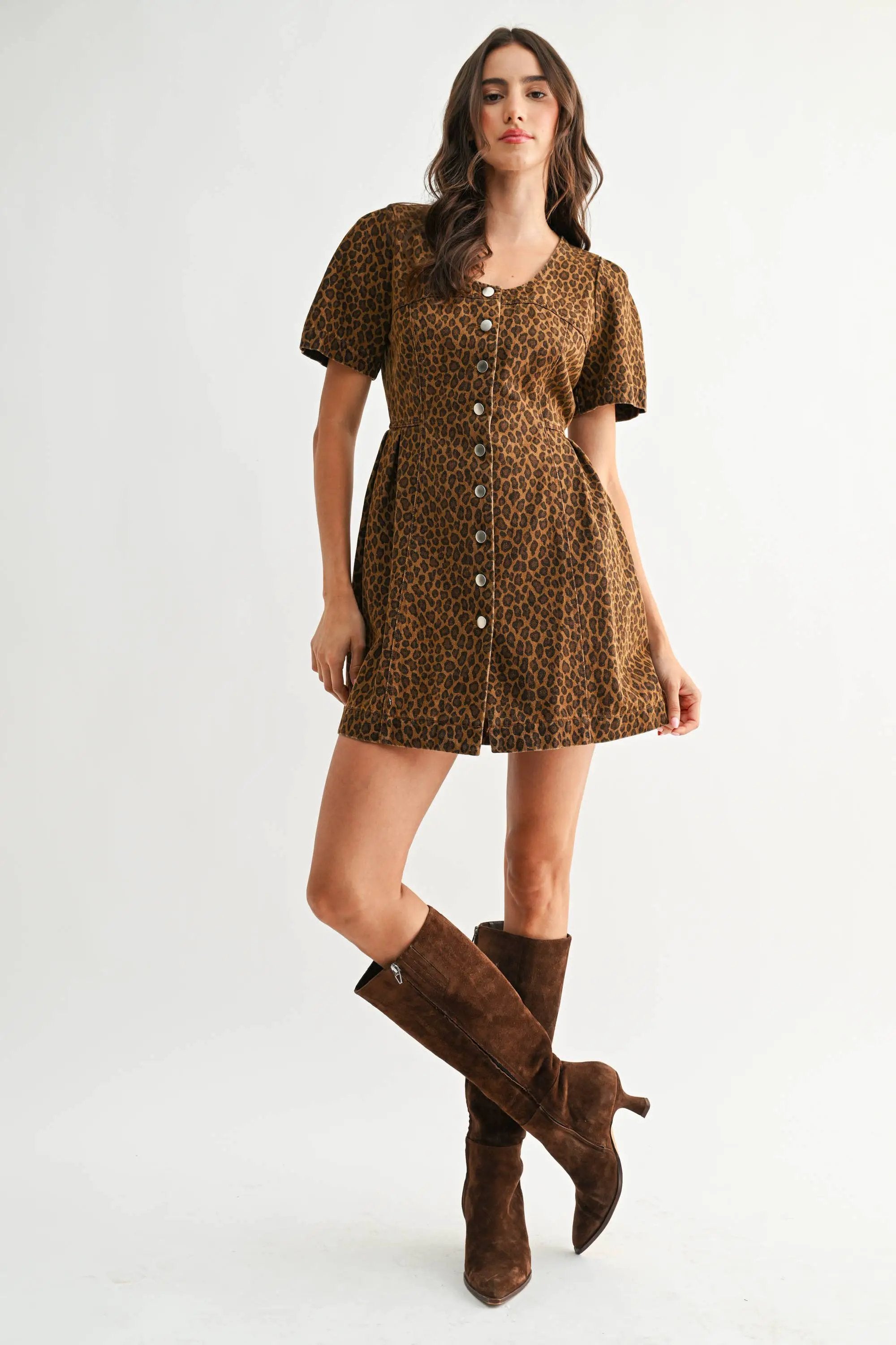 Camellia The Untamed Grace Leopard Button-Front Mini Dress - Dresses dress