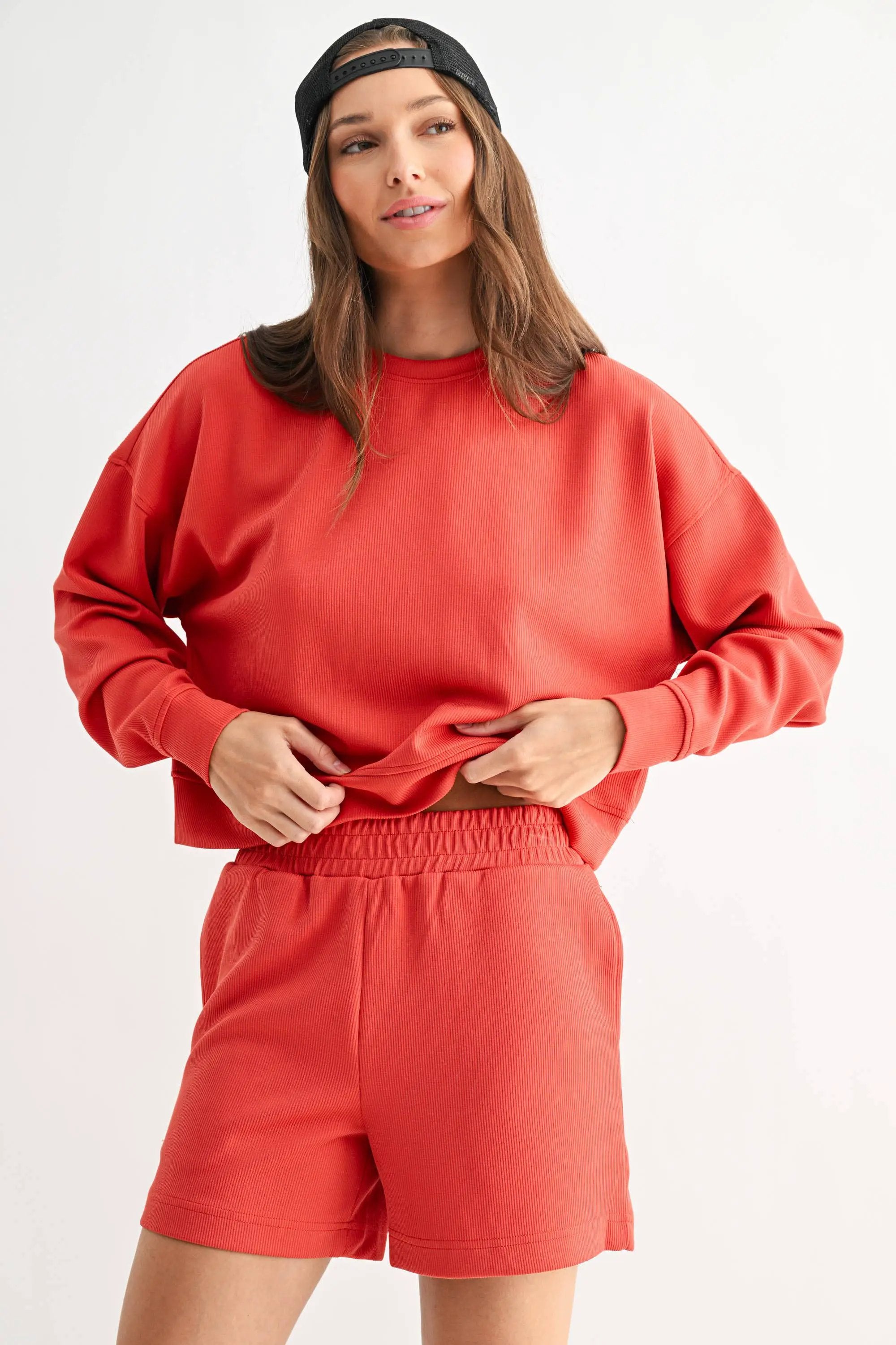 Mono B Mono B - Luxe Sand Wash Rib Sweater in Blushed Brick - Sweaters Mono B - Luxe Sand Wash Rib Sweater