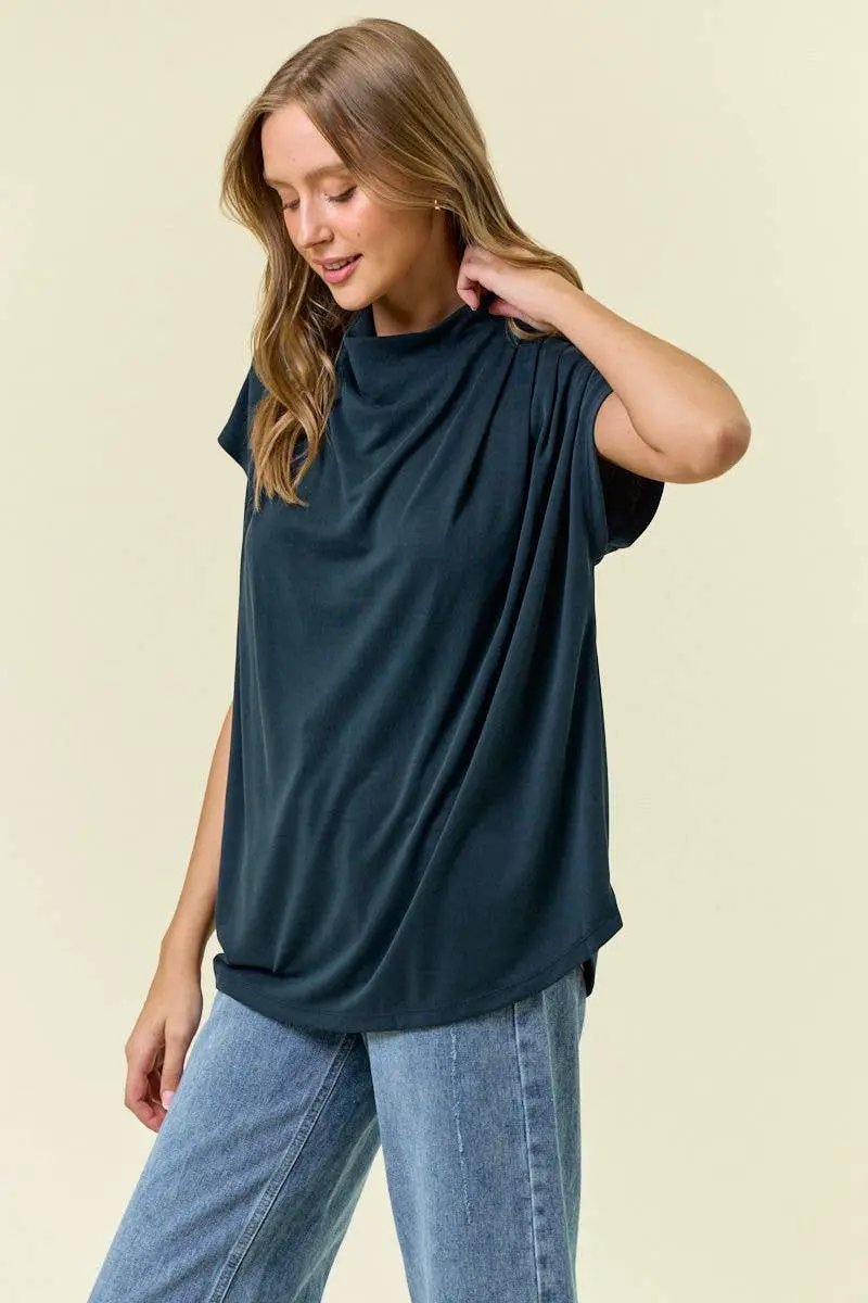Doe and Rae The Velvet Current Draped Dolman Top – Midnight - Blouses