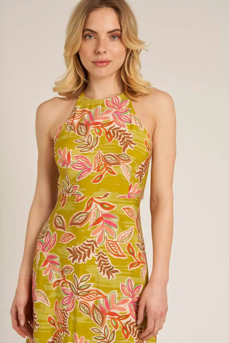 En Crème En Crème Lime Printed Halter Neck Lace-Up Back Midi Dress - Dresses halter neck lace-up back mini dress