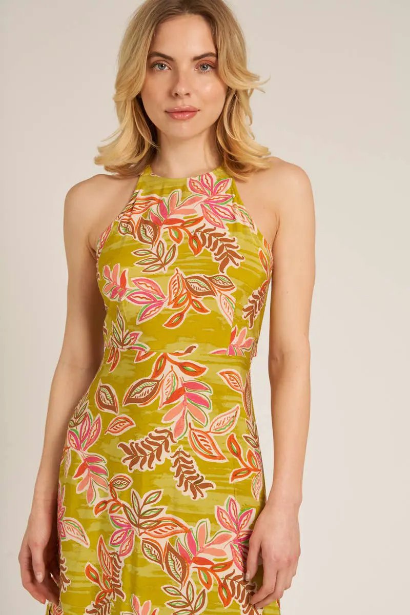 En Crème En Crème Lime Printed Halter Neck Lace-Up Back Midi Dress - Dresses halter neck lace-up back mini dress