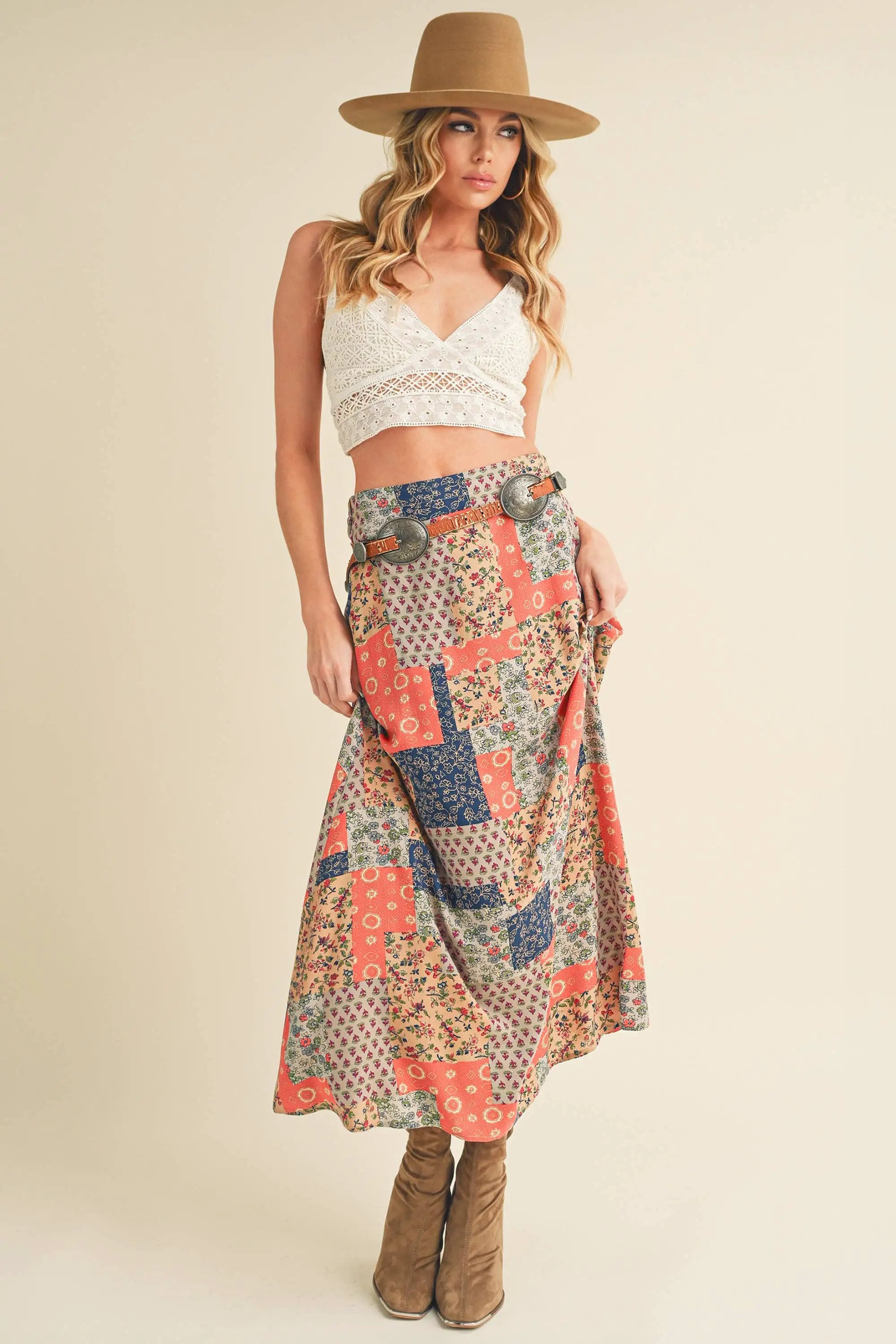 AEMI + CO AEMI + CO - Bradyn Print Skirt: Tan/Orange - Skirts