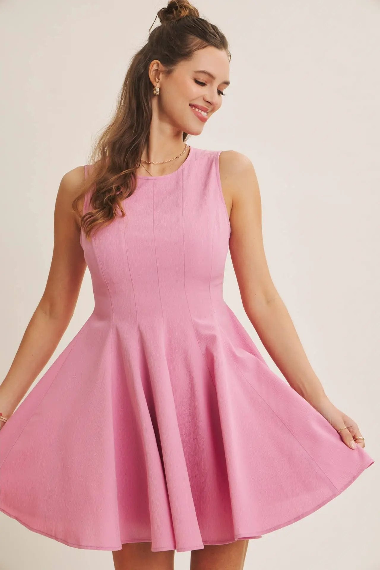 in february The Celebration Ready Fit And Flare Mini Dress: Orchid Pink - Dresses