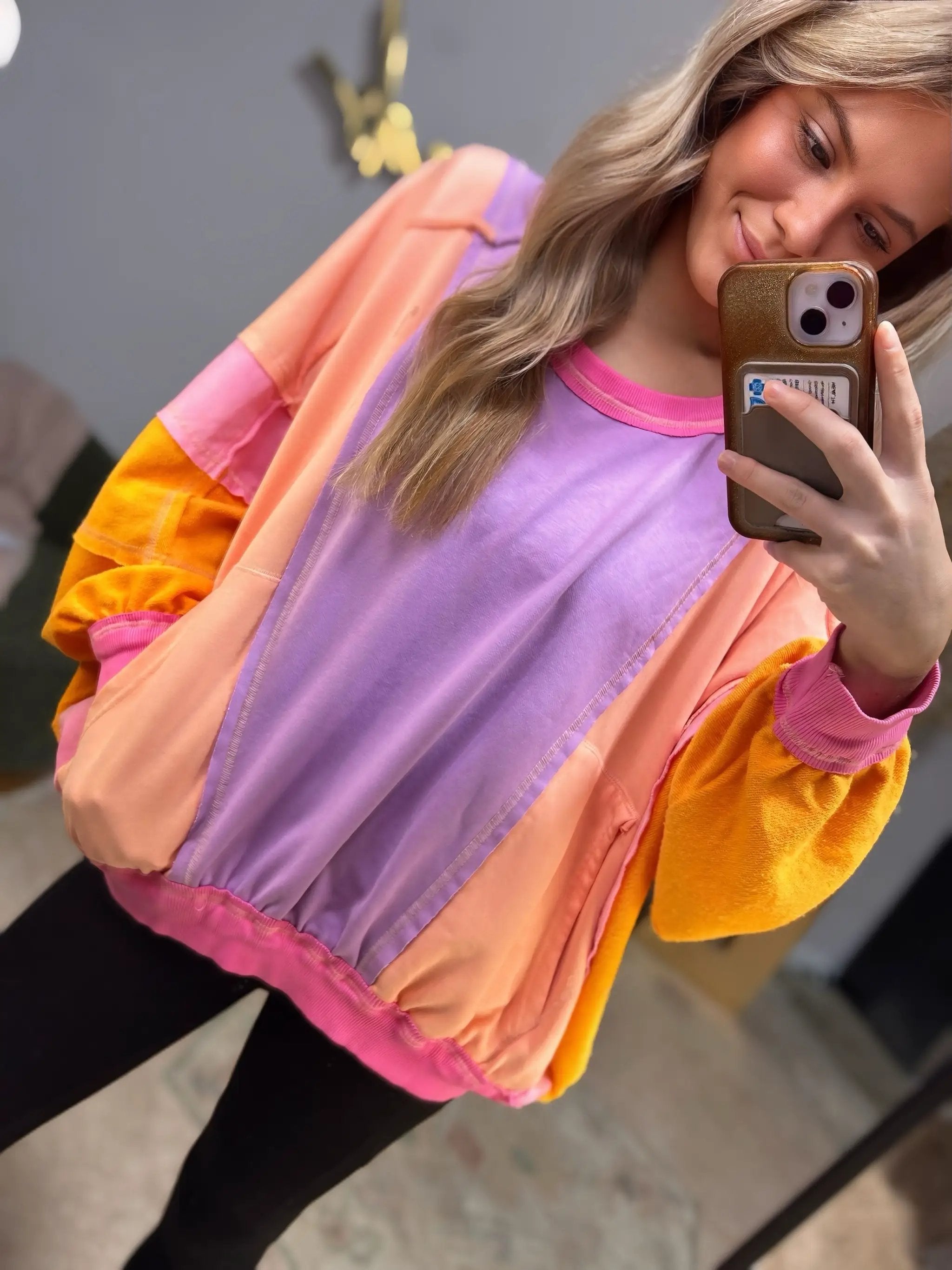 BiBi Colorblock Patchwork Exposed Seam Sweatshirt - Sweatshirts