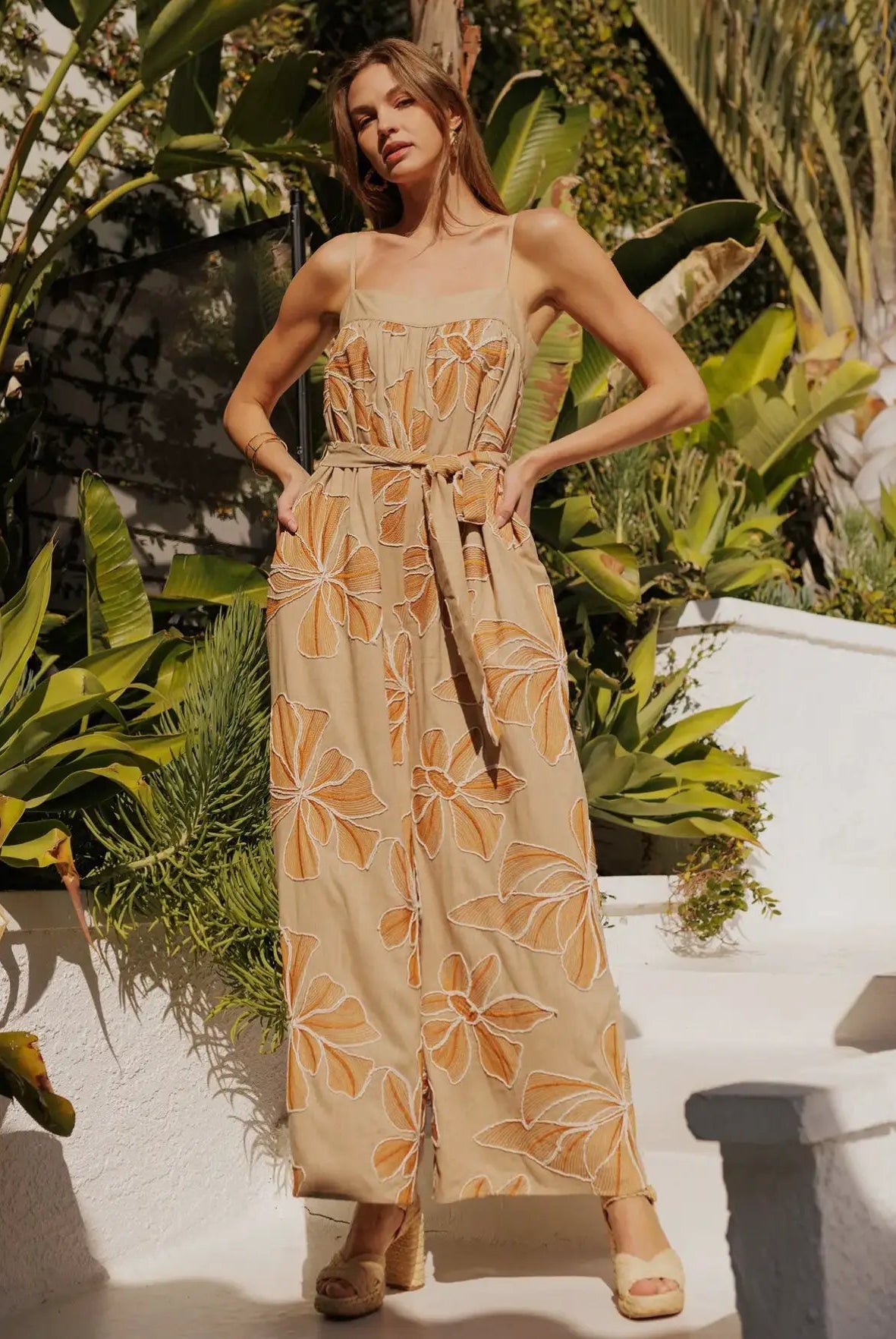 Endless Blu Endless Blu Embroidered Floral Jumpsuit - One-Pieces