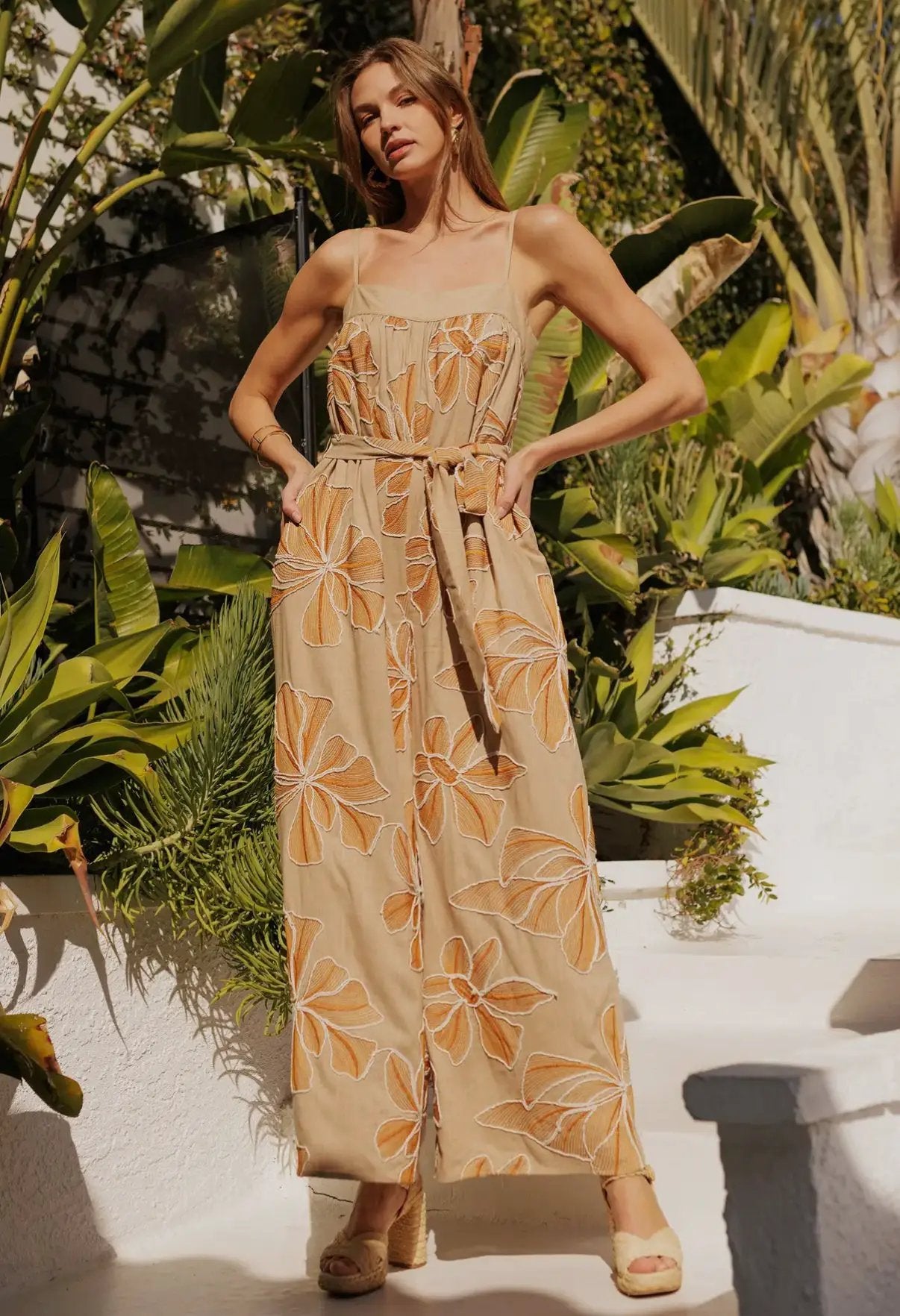 Endless Blu Endless Blu Embroidered Floral Jumpsuit - One-Pieces
