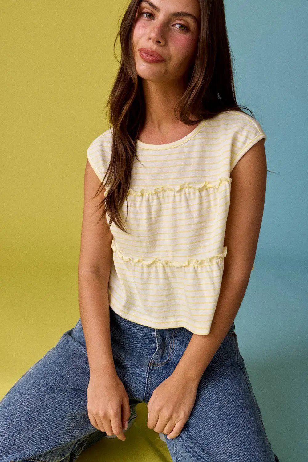 Papermoon The Striped Tiered Seam Sleeveless Stripe Top - Shirts