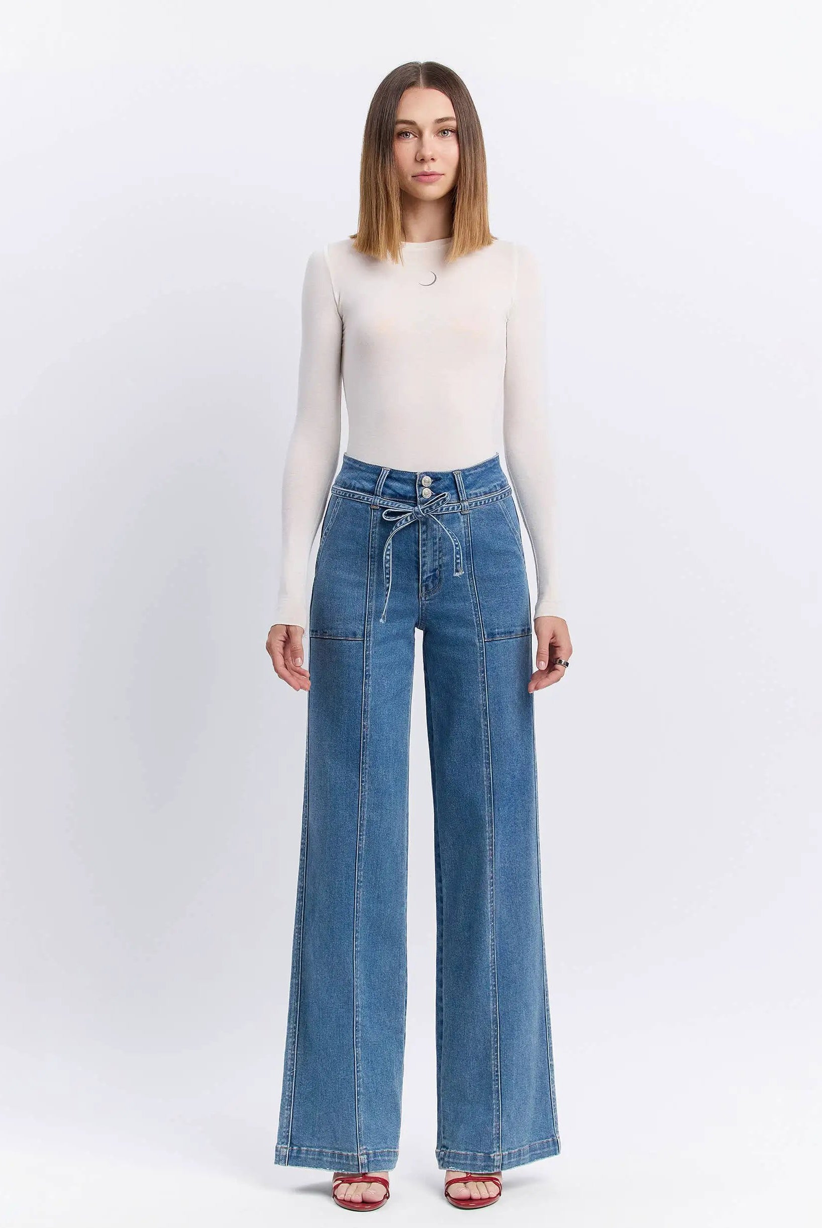 Vervet Olivia high rise tie waist wide leg jeans